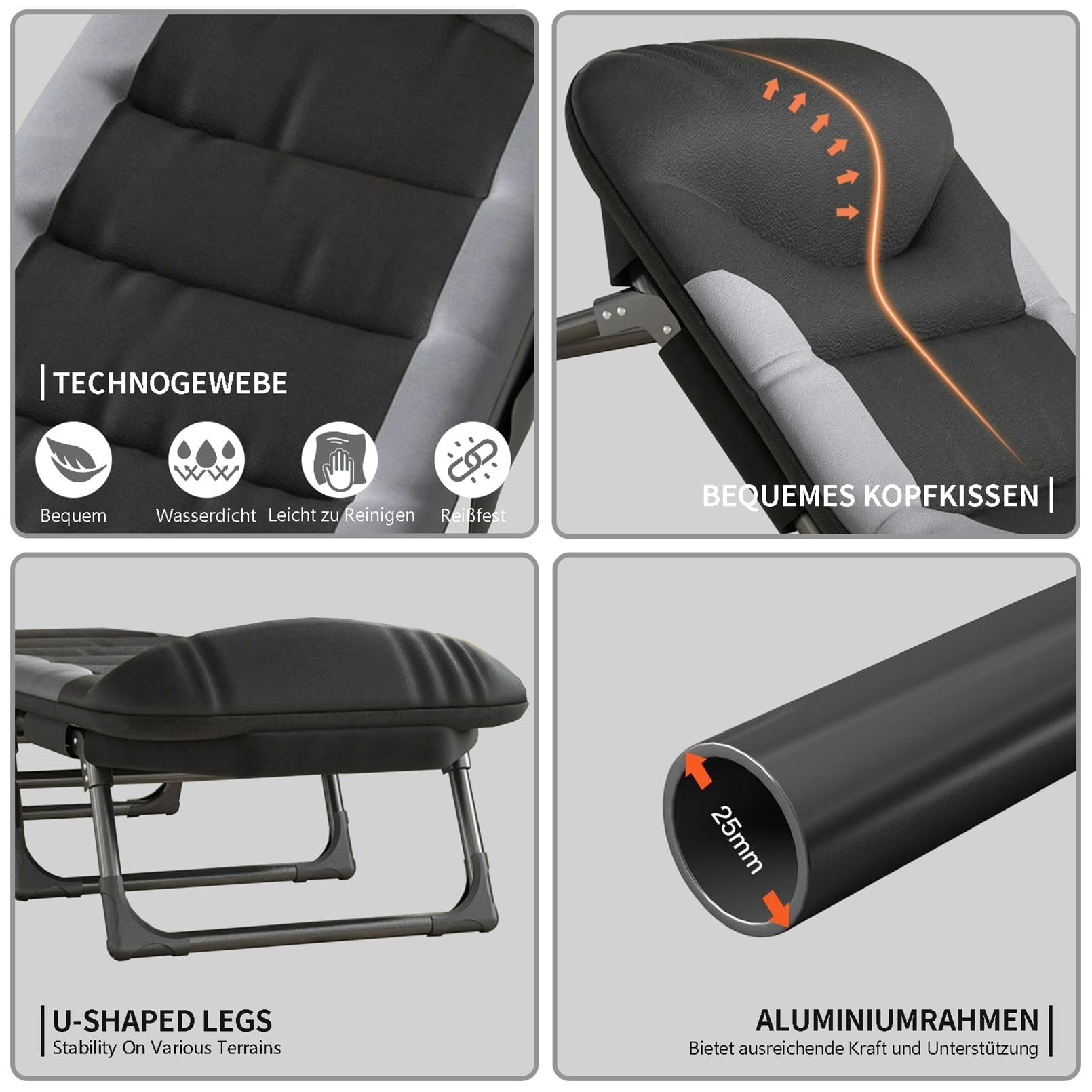 Lettino Da Giardino Pieghevole 190x60 Cm - Regolabile 6 Posizioni, Portata 136 Kg - Foto 14