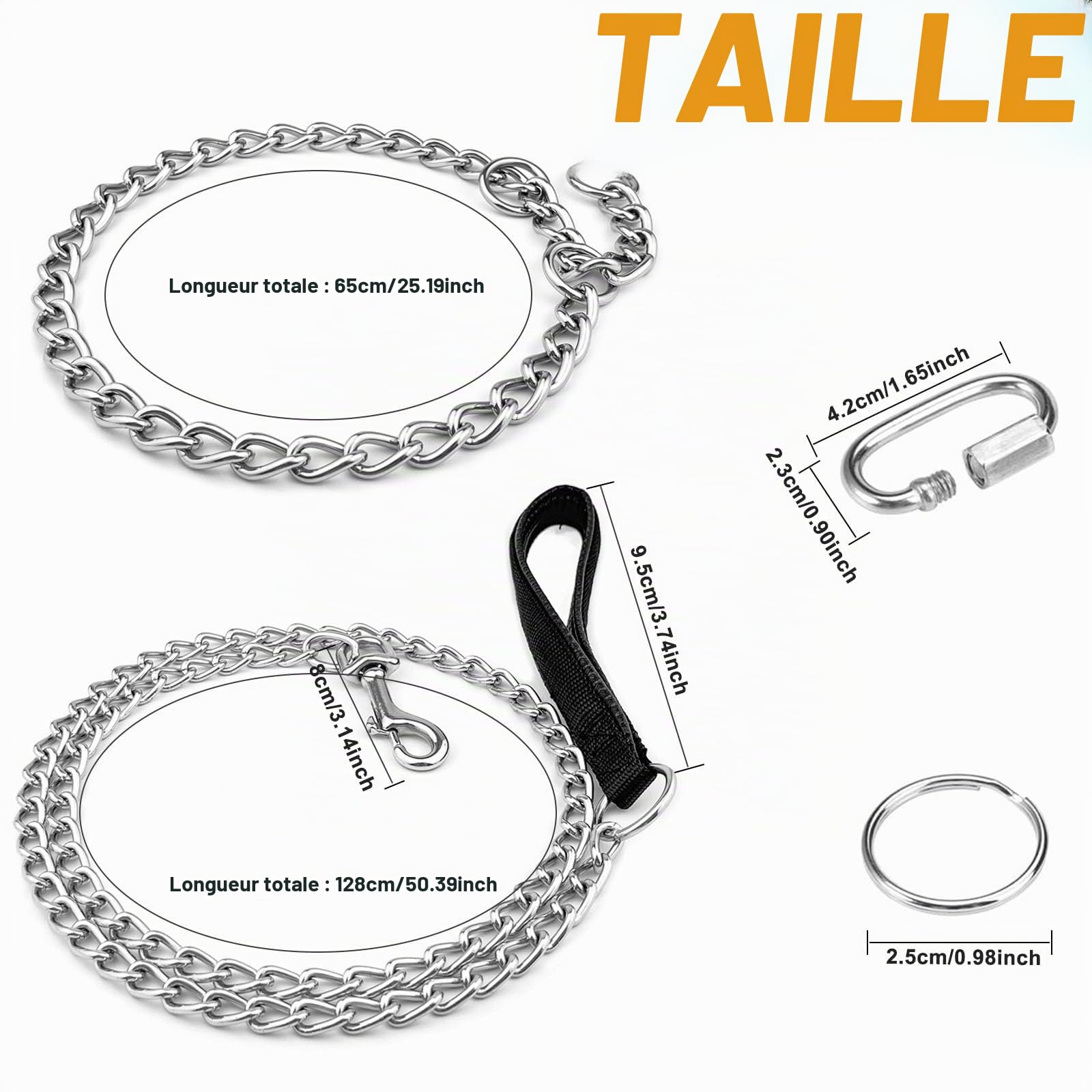 65cm Collier Etrangleur Chien 128cm Laisse Chaine pour Chien, Acier Inoxydable Collier Chaine pour La Plupart des Chiens l'entraînement et Les Promenades