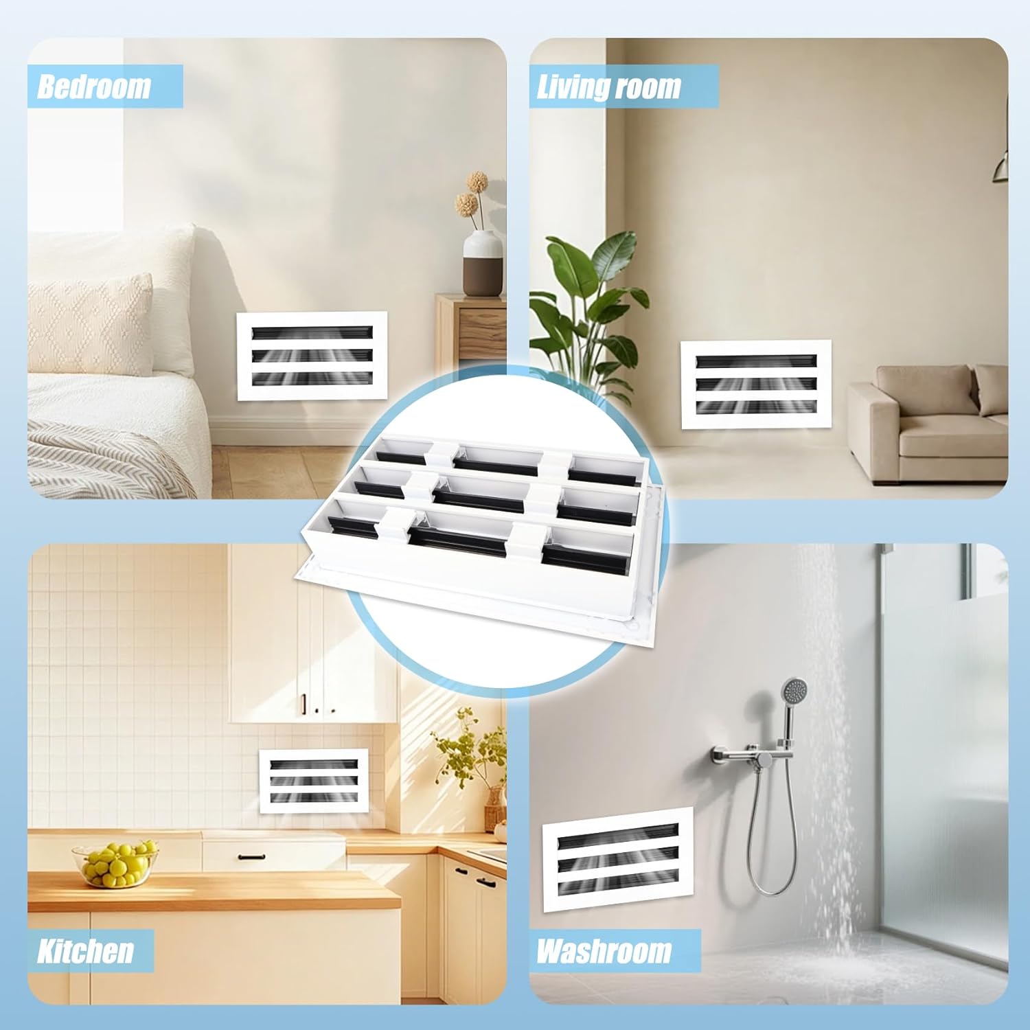 12x6 Modern AC Vent Cover, Standard Three Slot Linear Diffuser, White All Aluminum, Decorative Air Vent for Ceilings, Walls, or Non-Weight-Bearing Floor, Quiet, Adjustable Airflow, 5 Year Warranty