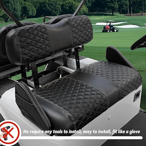 Vista 5 de Golf Cart Seat Covers Front and Rear Waterproof and Sun Resistant Marine Grade Vinyl Leather Seat Cover Accessories for EZGO TXT 1994-2013, Negro