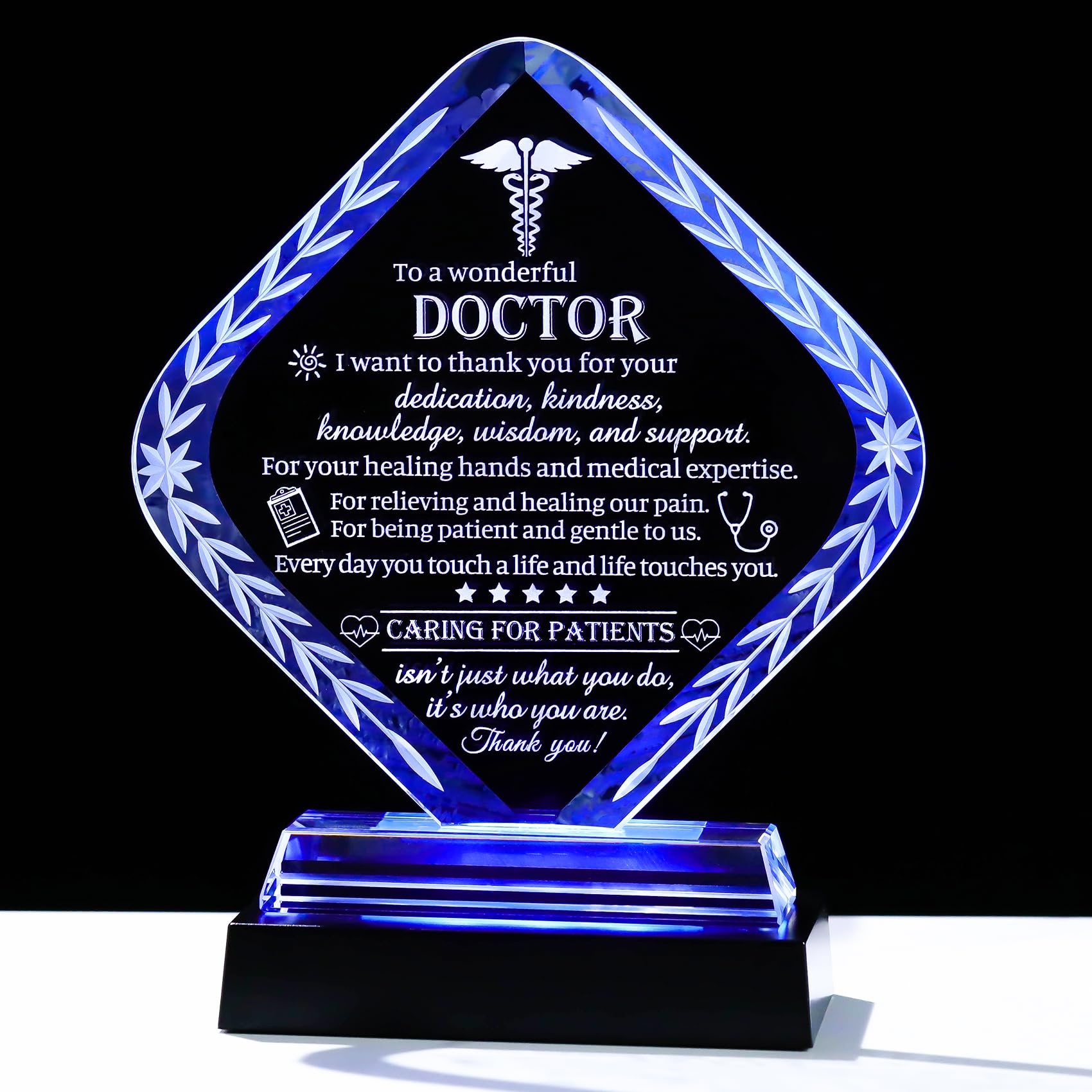Plaque de remerciement médecin Movdyka en cristal gravé pour bureau