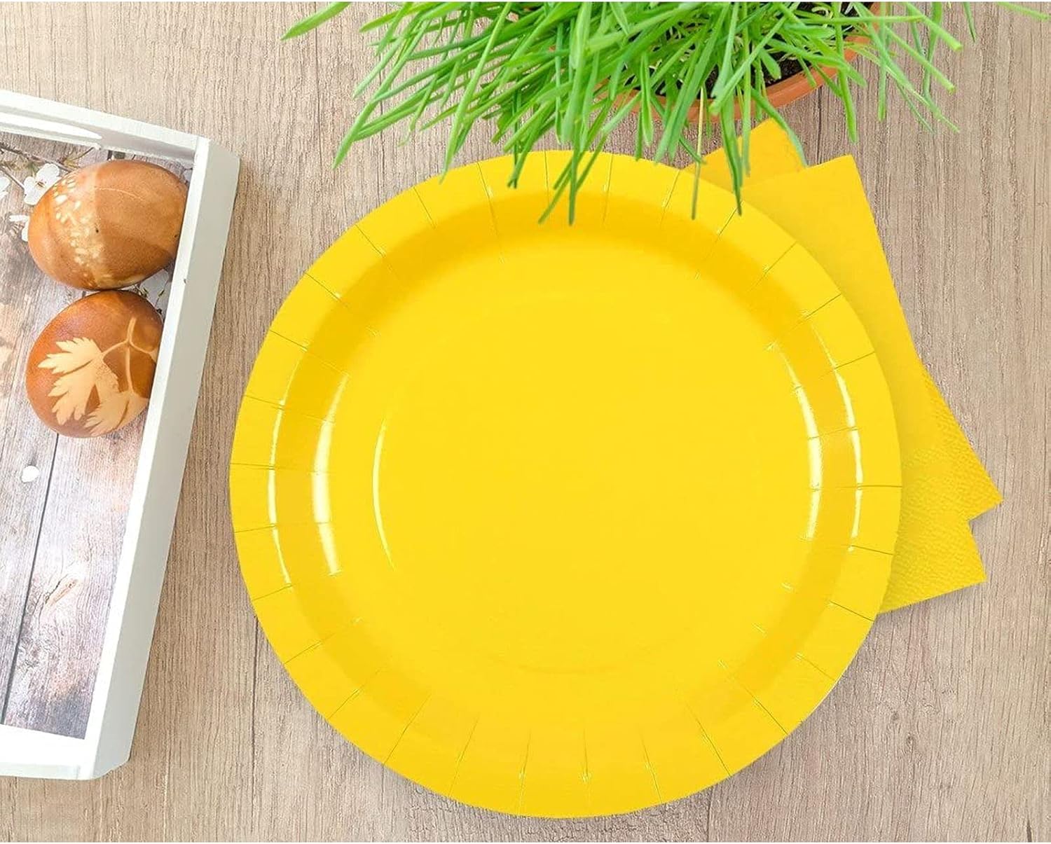 Yellow Party Supplies, Paper Plates, Cups, and Napkins (Serves 24, 72 Pieces) : Home & Kitchen