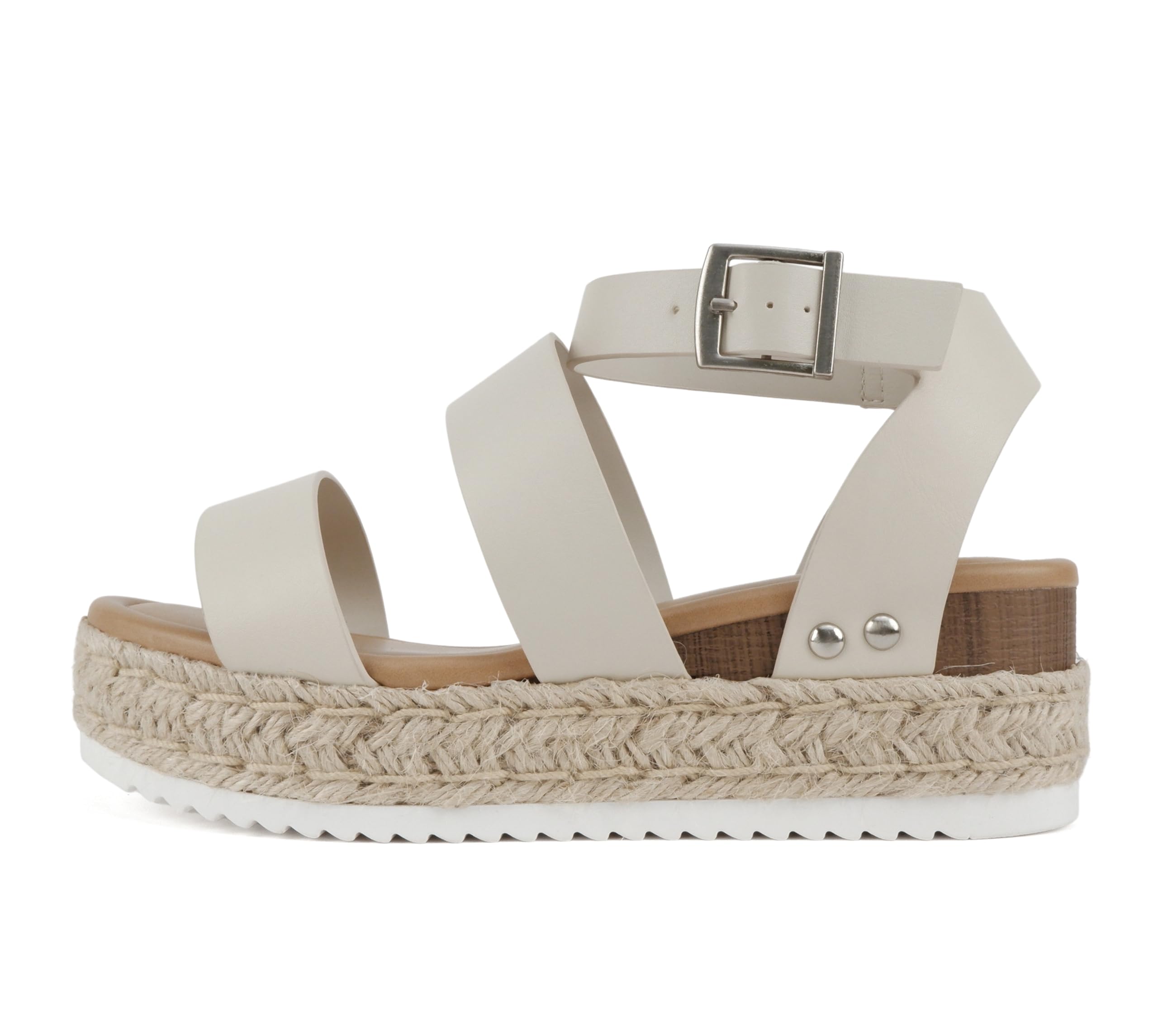 Soda Top Shoe Bryce Open Toe Buckle Ankle Strap Espadrilles Flatform Wedge Casual Sanda