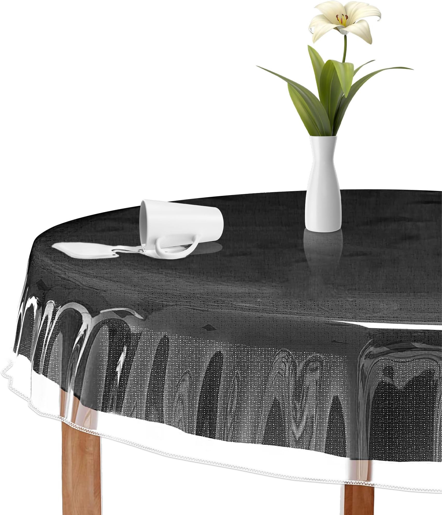 XFastenClear Table Cover Protector Round Clear Plastic Tablecloth 70 Inch Waterproof Tablecloth Clear Plastic Table Cover Protector, Clear Round Table Cover Protector, Round Table Protector