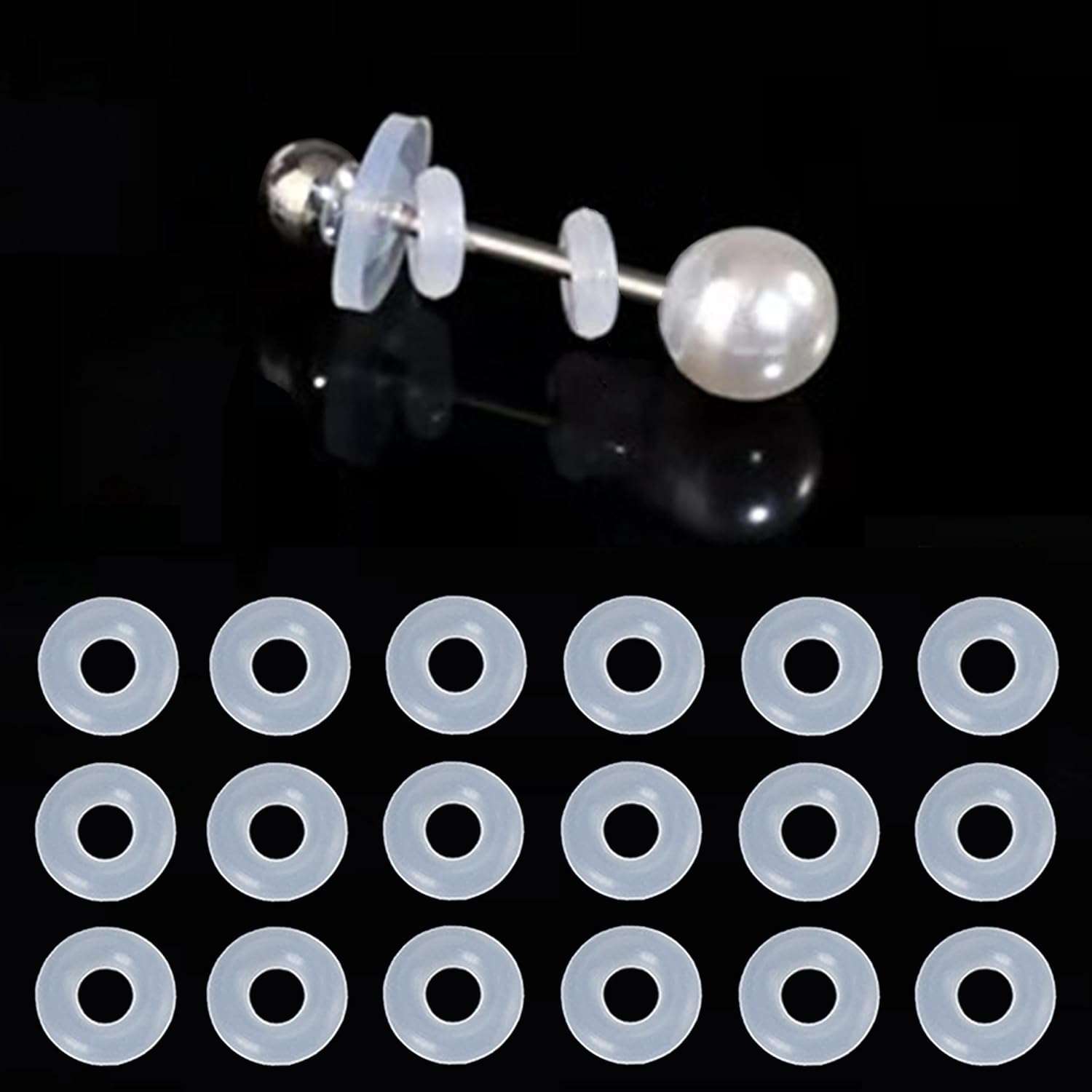 0.28 Inch Silicone Earring Backs Stopper Rings for Piercings, Clear Discs Rings Stabilizer Pads, Non Pull Piercing Discs Rings, 7mm Earlobe Support Patches (50 pcs)