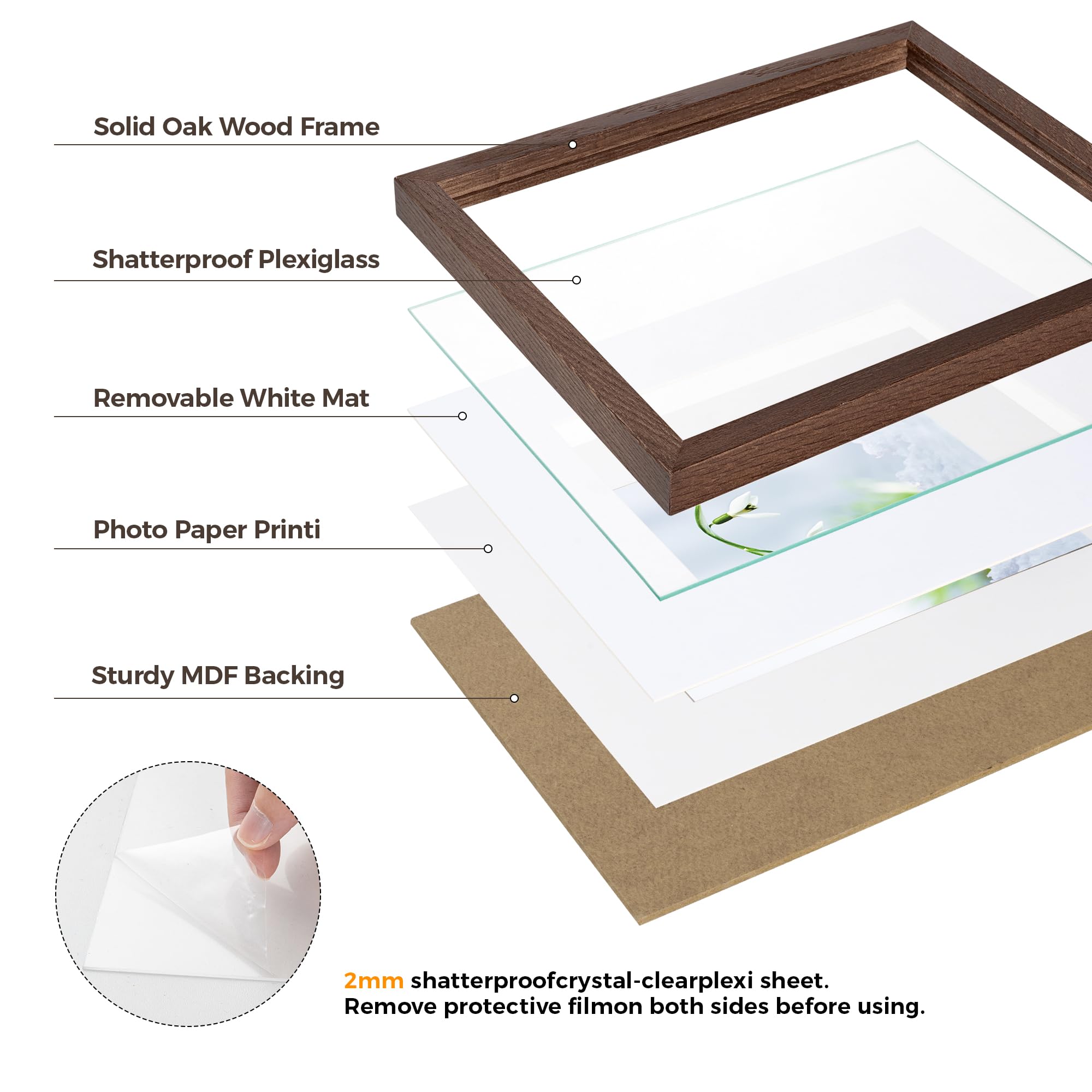 Photo Frame 12×12, Oak Wood 12×12 inch Square Frame, 3 Pack 12×12 Picture Frame with Mount for 8x8 Photo Frames - Image 2