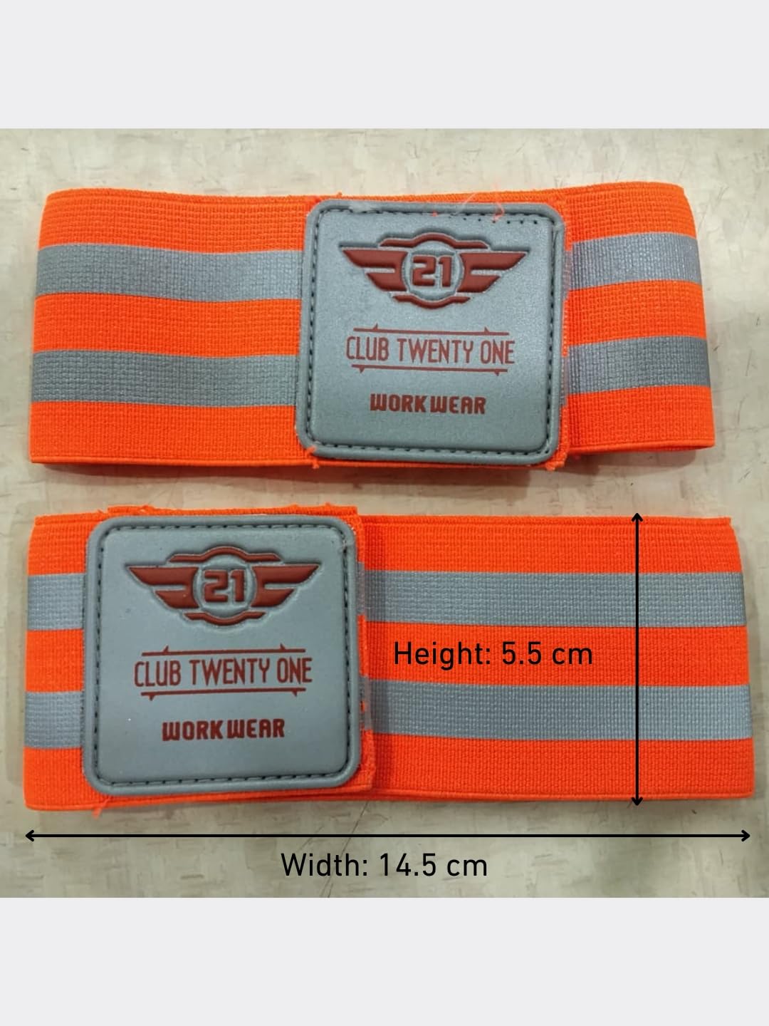 CLUB TWENTY ONE EN 20471 Reflective Safety Armband (Set of 2) for Arm & Calf | High Visibility HV Orange Stretch Band with Velcro | Ideal for Cycling, Jogging, Trenching & Night Outdoor Work