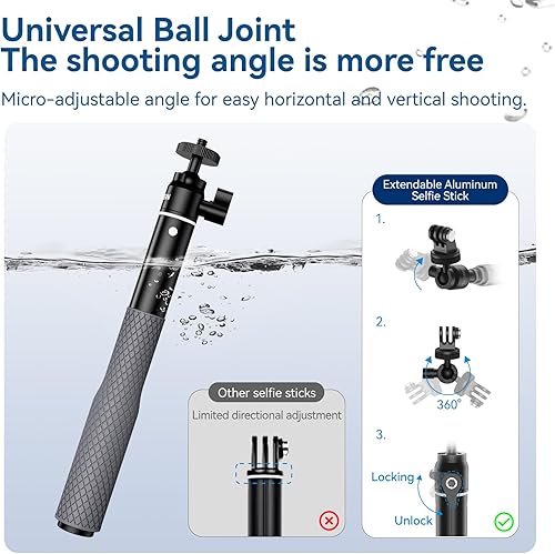 Miniatura 3 de Telesin 360 impermeable selfie stick 25.75 "w correa de mano submarina buceo extensión palo palo monopod para GoPro Max 12 11 10 9 8 7 Insta360 X3