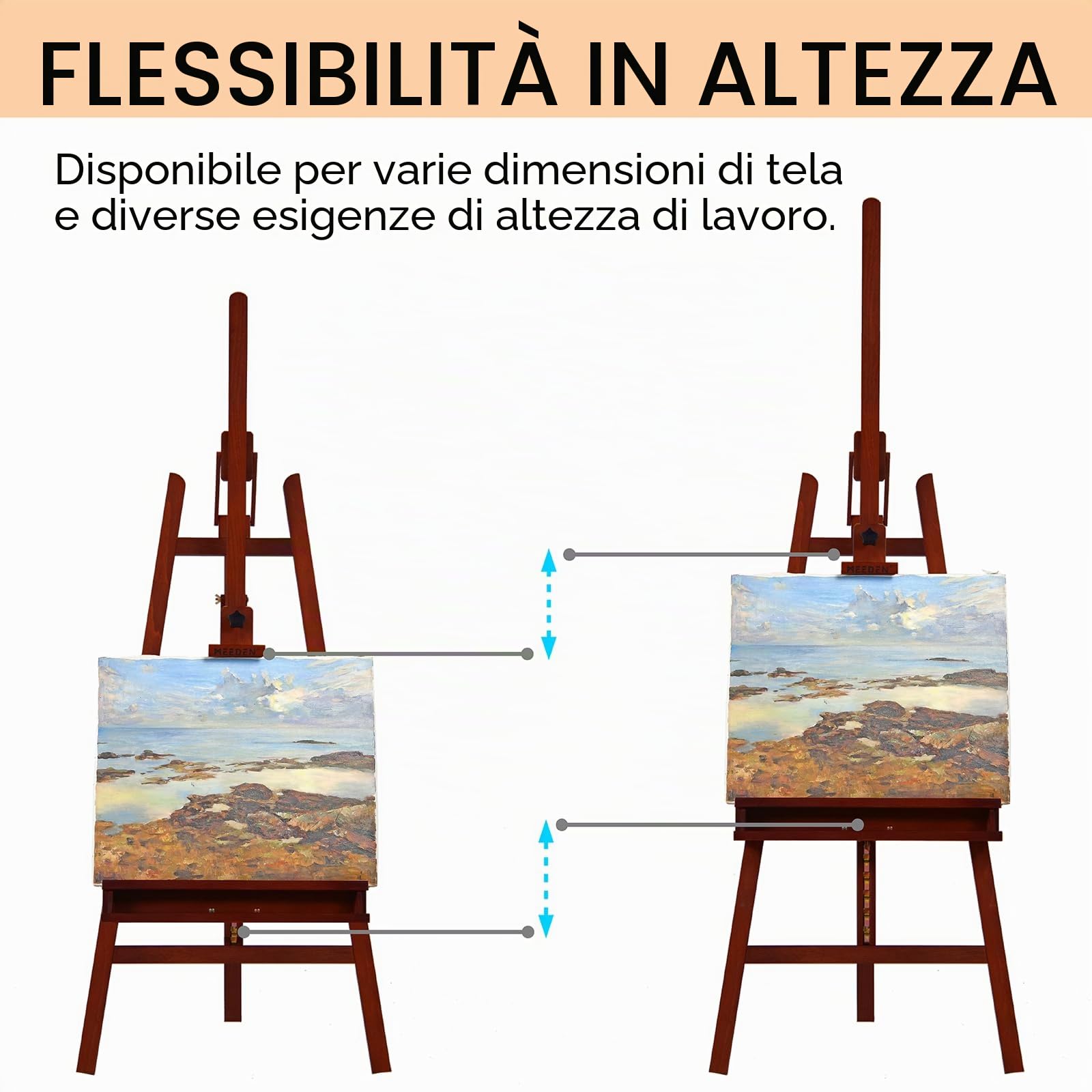 MEEDEN Cavalletto per Pittori Grandi in Noce Regolabile Cavalletto per Artisti in Legno Massello di Faggio, Cavalletto da Studio per Adulti con Portaspazzole, Supporta Tela fino a 122cm