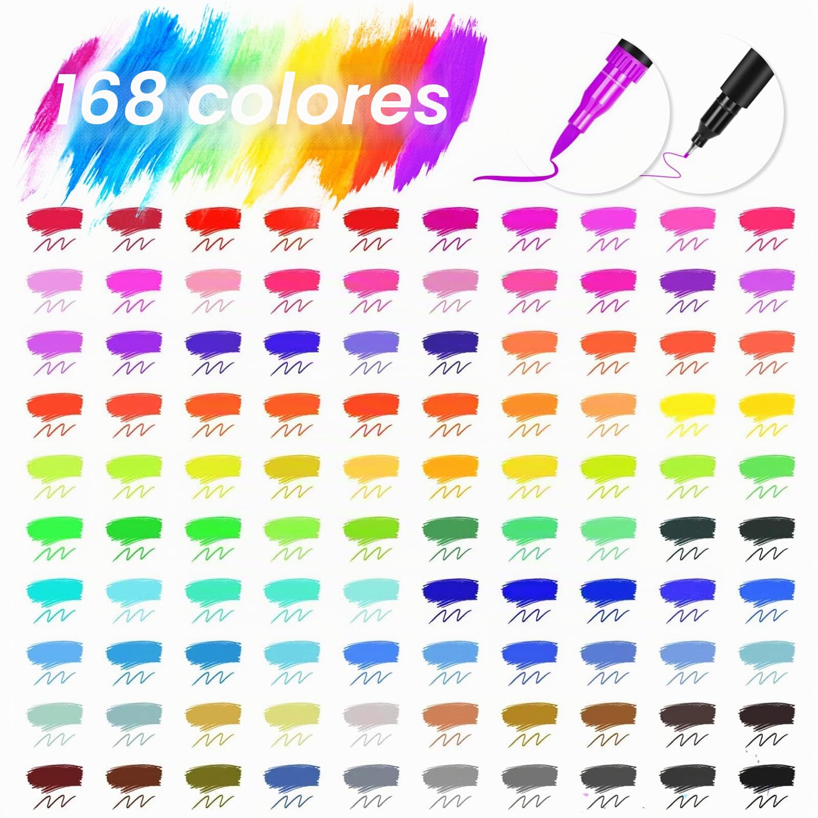 TrendGate Rotuladores Lettering 168 Colores, Doble Punta Brush Pen
