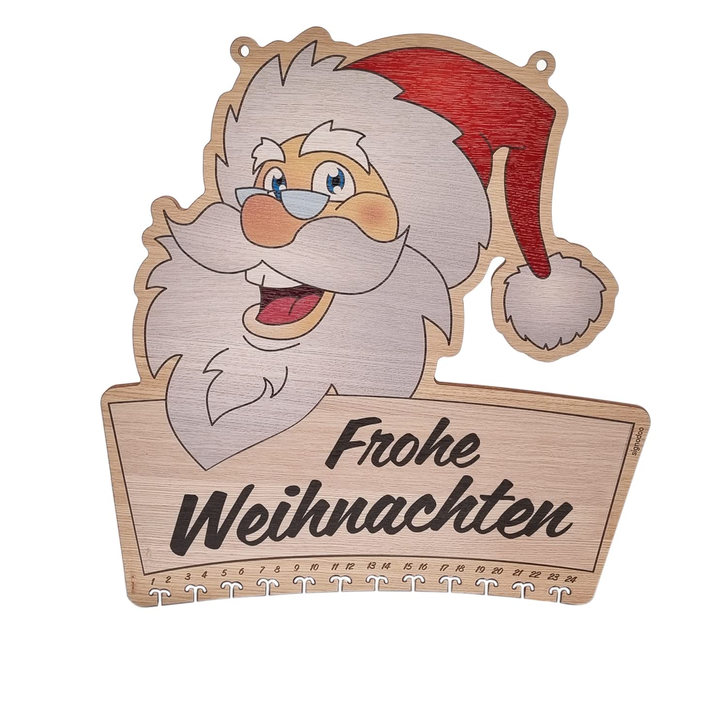 Weihnachtsmann Adventskalender zum Befüllen - Für Kinder und Erwachsene - Holz - Eichenfurnier - Geschenk Kalender - Weihnachten - BxH: 51,0 x 50,0 cm