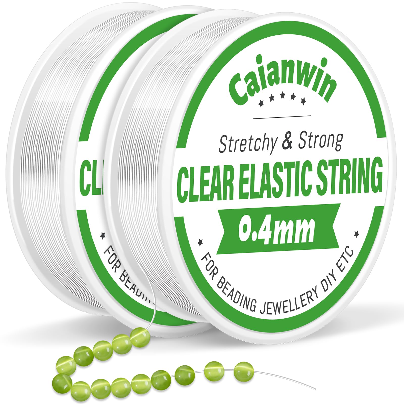 0.4mm/100M Perlen Faden für Armbände, Caianwin 2 Spule Transparente Elastische Schmuckfaden Nylonschnur für Armbänder Perlenschmuck Basteln