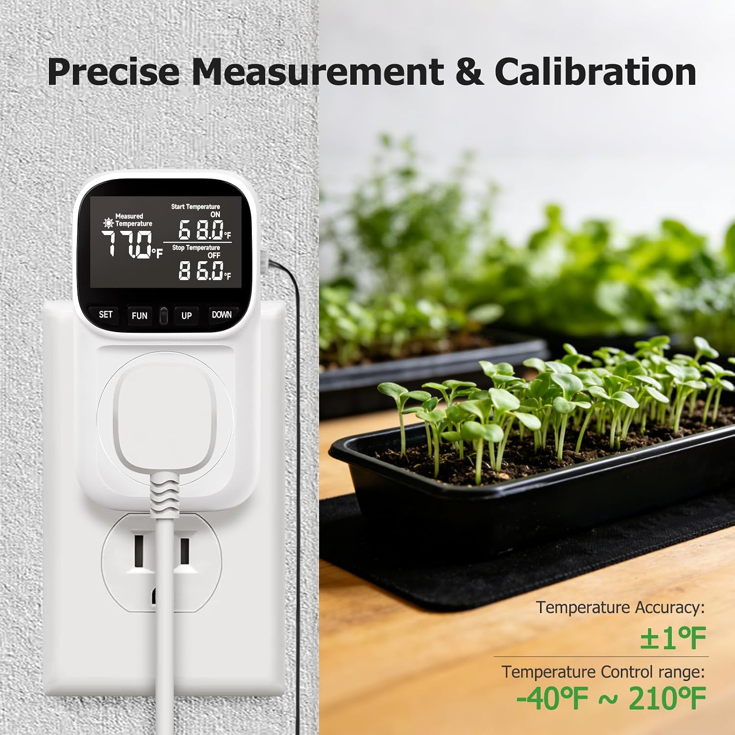 Reptile Thermostat TemperatureController 15A/1800W, Digital Timer Outletfor Greenhouse, Reptile Tank, Heat Mat,Seedlings, Brewing, Aquarium, CyclicTiming/Countdown, VA Display,-40°F~210°F
