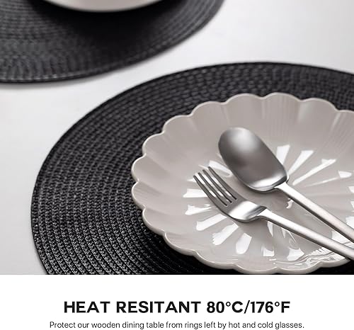 Miniatura 5 de Juego de 6 manteles individuales redondos tejidos de plástico, lavables y lavables para mesa de comedor, resistentes al calor, antideslizantes,