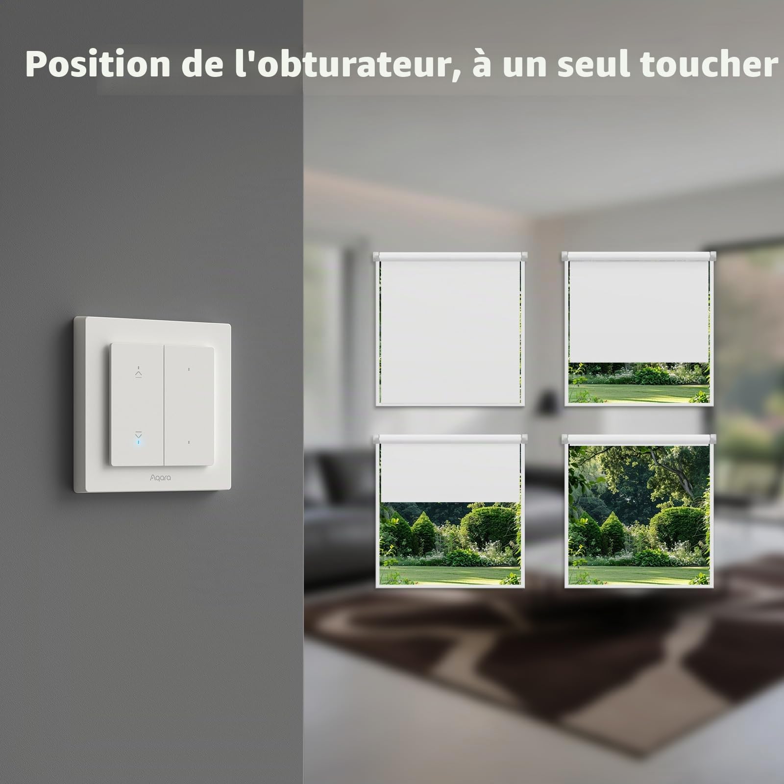 Aqara Interrupteur Volet Roulant H2 EU (Fil Neutre Requis)– Thread/Zigbee | pour Volets Roulants/Stores, 2 Boutons Sans Fil Supplémentaires, Matter, Compatible avec Apple Home, Alexa, Home Assistant
