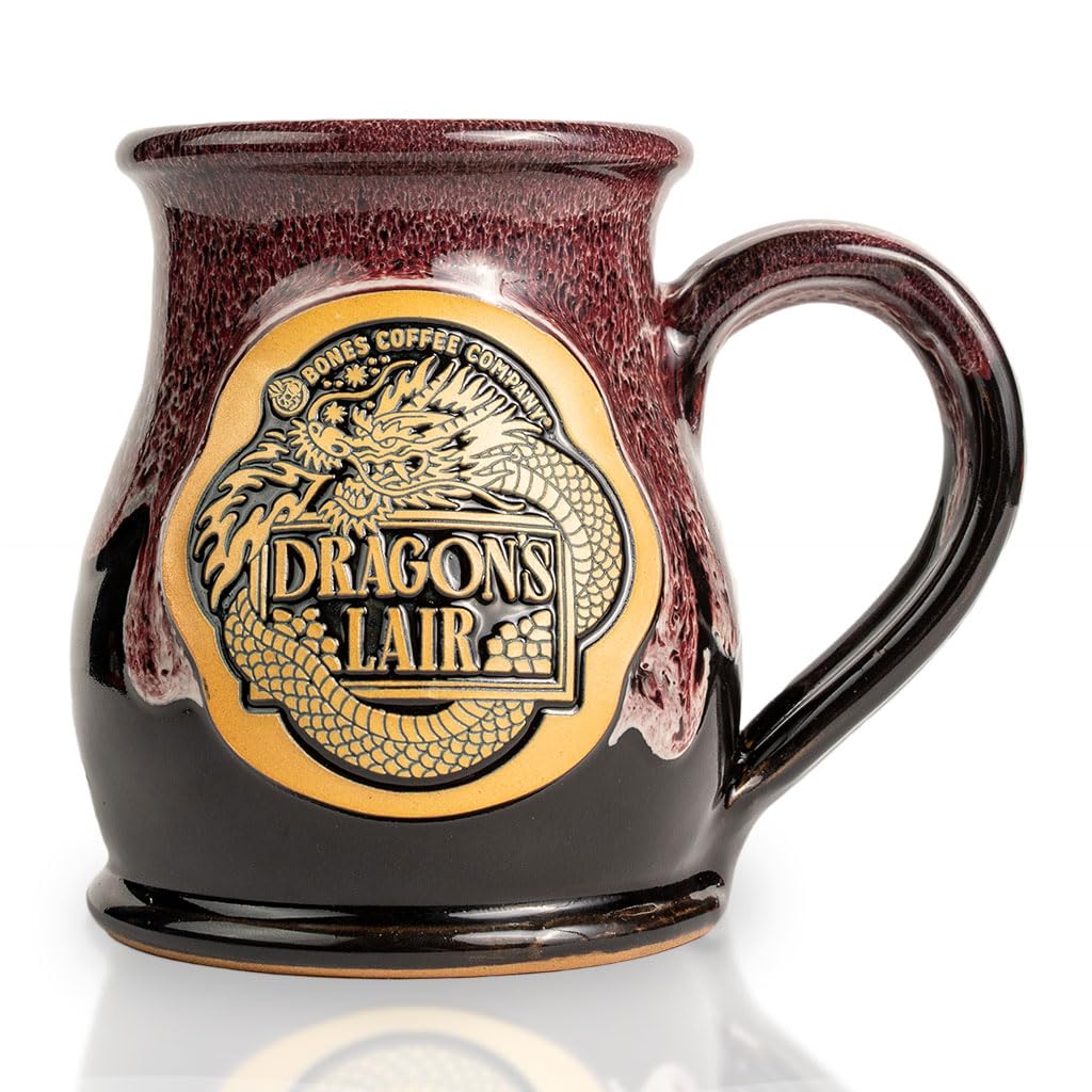 Bones Coffee Company Dragons Lair Handthrown Mug Black finish dipped in burgundy and white glaze Coffee Mug 14