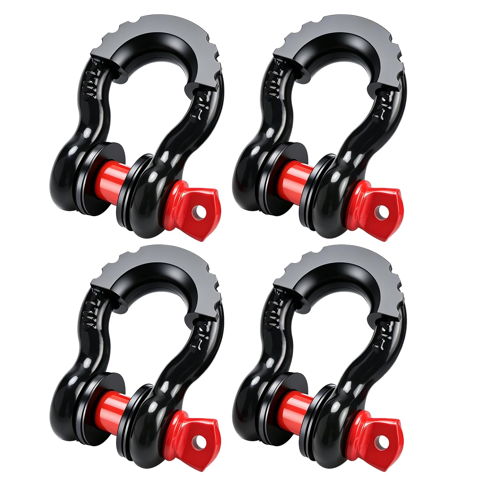 BOOMSTART Grillo da traino da 4,75 t, 19 mm, grande grillo in acciaio zincato, 4 pezzi con bullone a vite, gomma protettiva, anello a D offroad, per traino e sollevamento auto (nero e rosso)