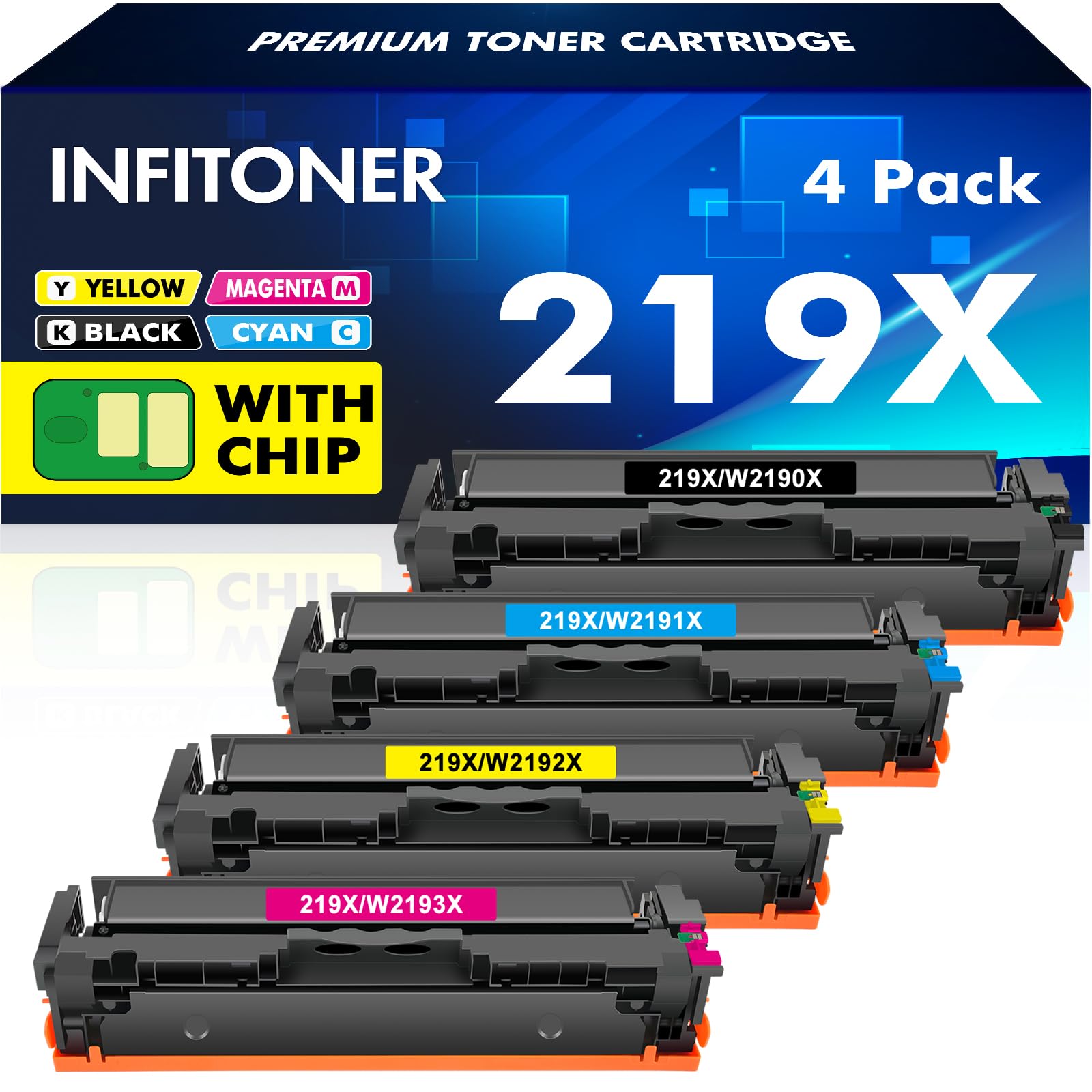 219X 219A MFP 3302FDWG Toner Mit Chip: Kompatible Ersatz für HP 219X 219A für Color LaserJet Pro MFP 3302FDNG 3302SDWG 3302FDW 3302SDW 3302FDN 3202DN 3202DW Schwarz Cyan Magenta Gelb W2190X 4-Pack
