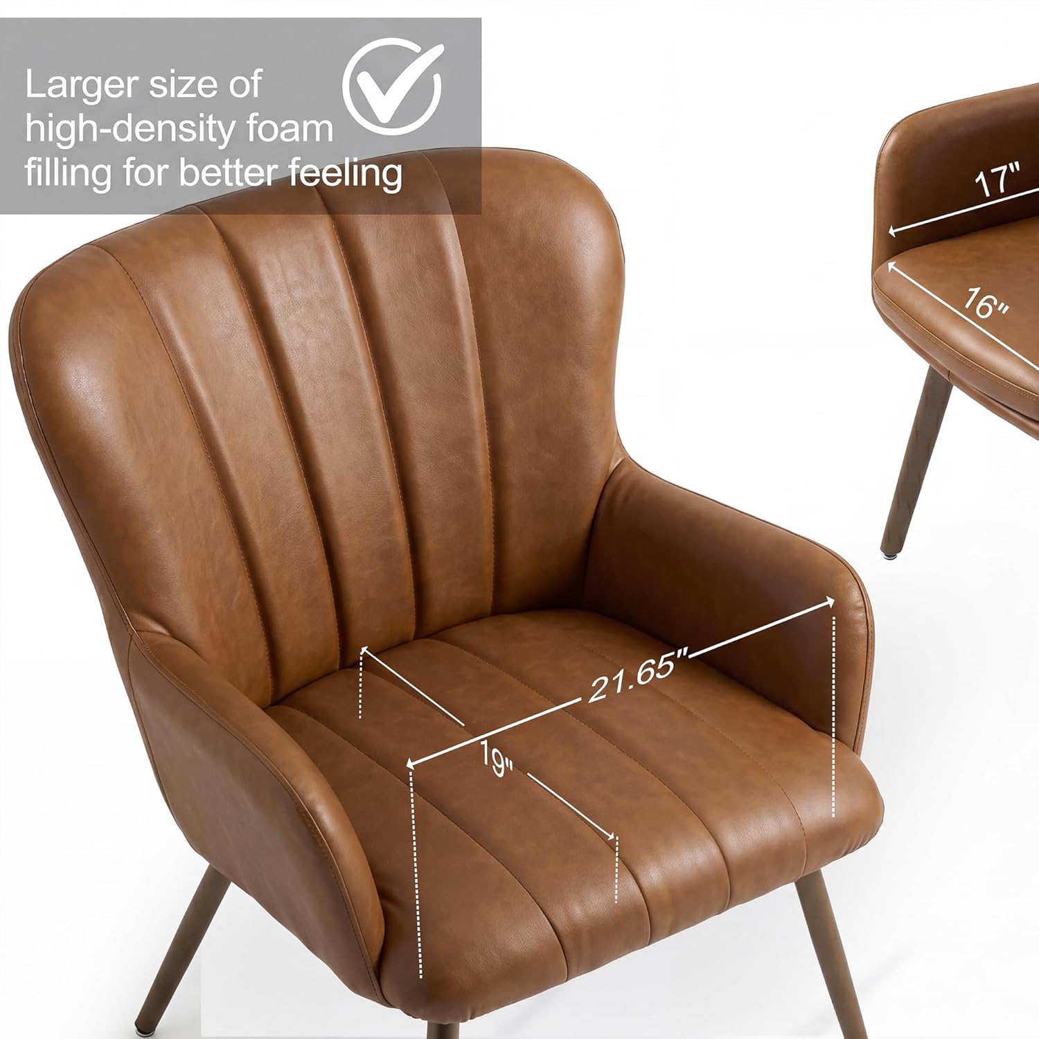 Brown Leather Accent Chair for Living Room – Modern High Back Wingback Armchair - Image 3