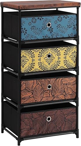 HAITRAL Organizador de almacenamiento de ropa de 4 cajones, pequeño baúl de almacenamiento de tela con cajones, cómoda de fácil montaje y cómoda de