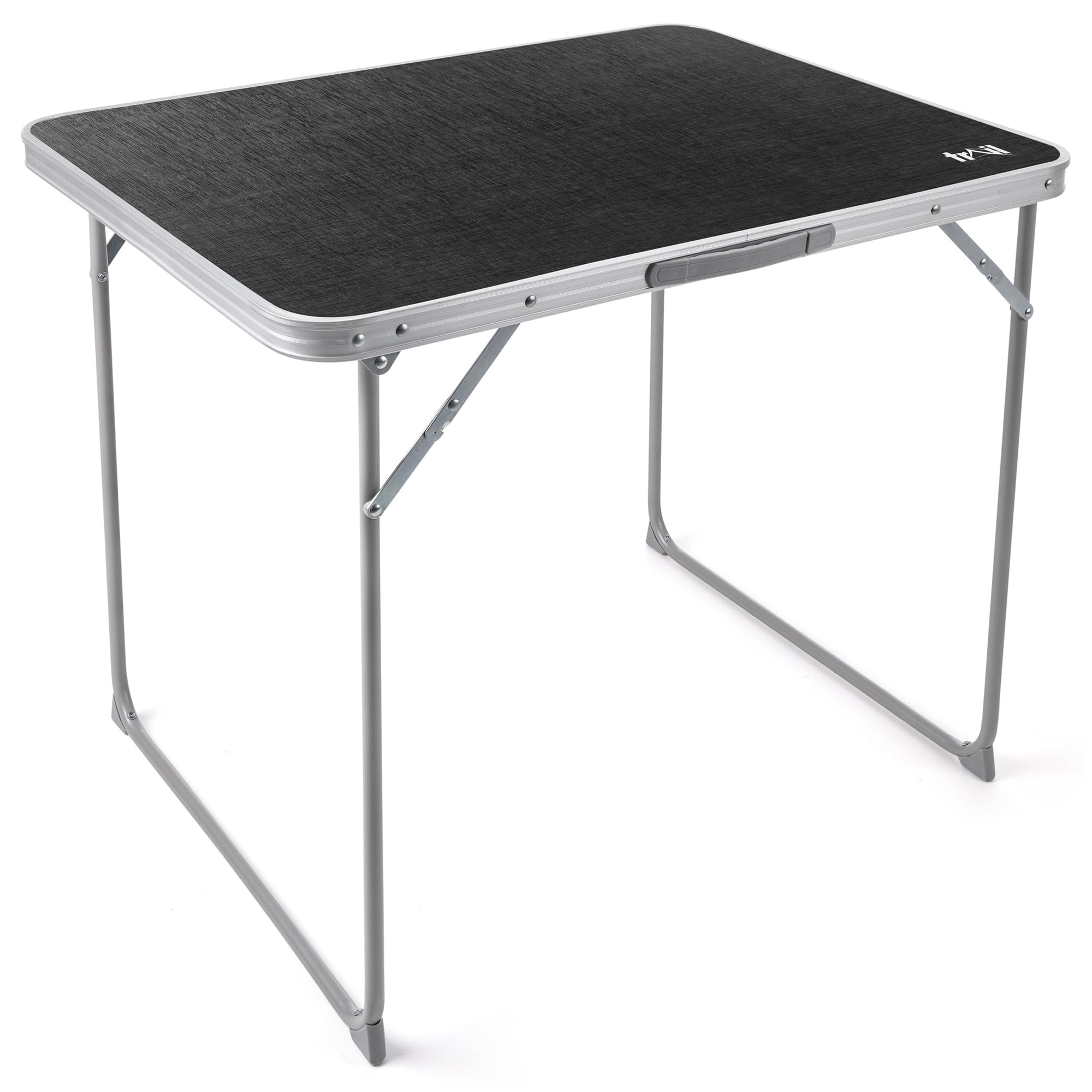 Trail Portable Folding Camping Table, Steel Frame with U-Shaped Legs, Water-Resistant Laminate Top, Lightweight Fold-Up Outdoor Garden Table with Handle, 30kg Capacity, L80cm x W60cm x H67cm (3.5kg)
