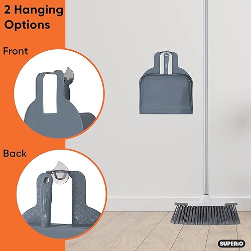 Miniatura 7 de Superio Sartén de plástico resistente con mango de agarre cómodo, color gris, duradero, ligero, multisuperficie, fácil de barrer, 10 pulgadas de