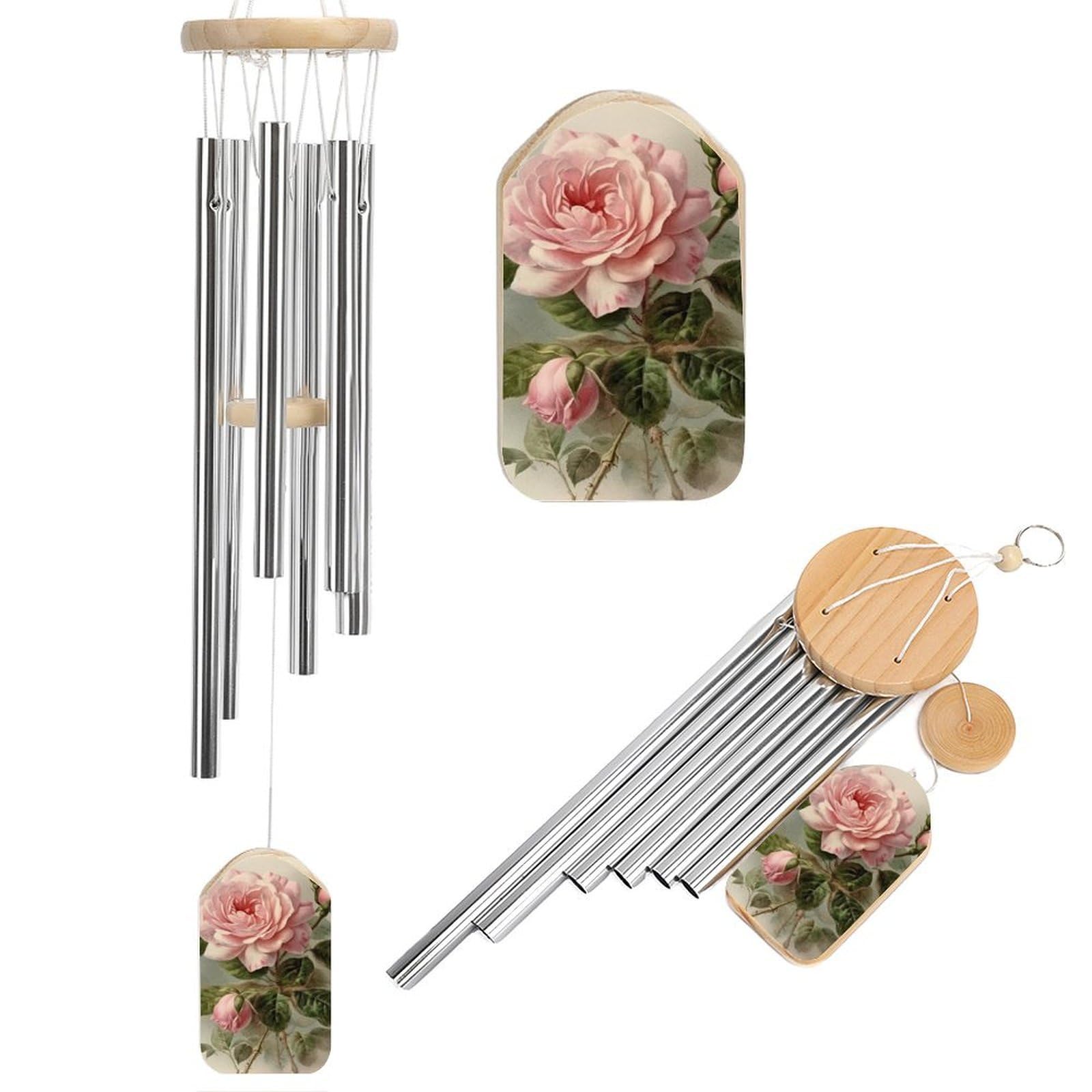 Carillon à vent extérieur rose en métal déco jardin terrasse balcon ton profond