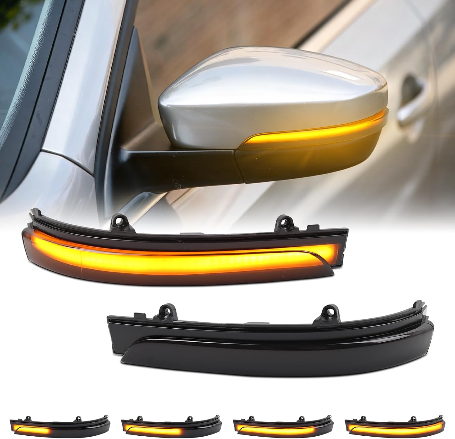 Dynamic Sequential Amber LED Side Mirror Turn Signal Lights for 2011-2018 Volkswagen Jetta MK6 SE 2012-2019 VW Beetle, Smoked Lens