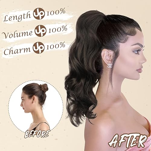 Miniatura 9 de BARSDAR Extensión de cola de caballo con cordón, 26 pulgadas, extensión de cola de caballo sintética con clip, extensiones de cola de caballo falsas