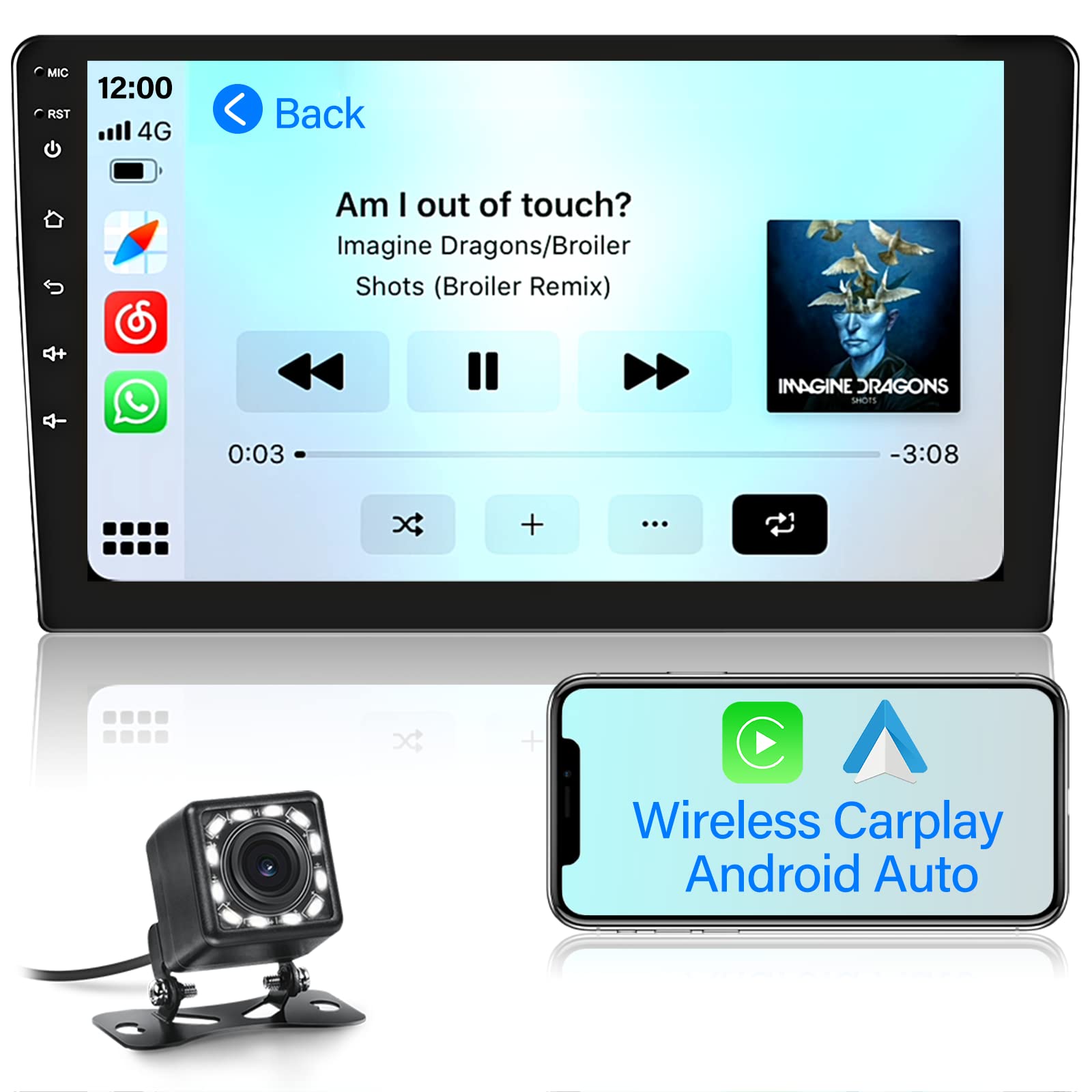 Hikity Wireless Apple Carplay Double Din Android Car Stereo 10.1 Inch Touch Screen Car Radio Android Auto GPS Navigation Bluetooth Car Audio FM Radio, Backup Camera, External Microphone + ISO Harness