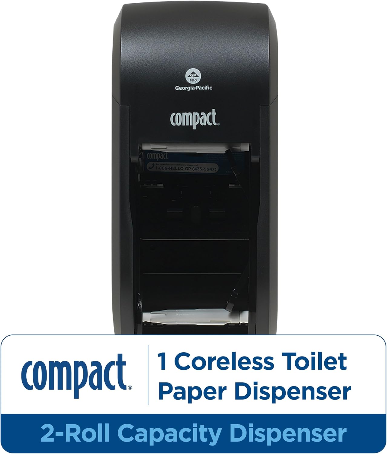 Georgia-Pacific Compact 2-Roll Vertical Coreless High-Capacity Toilet Paper Dispenser by GP PRO (Georgia-Pacific), Black, 56790A, 1 Dispenser