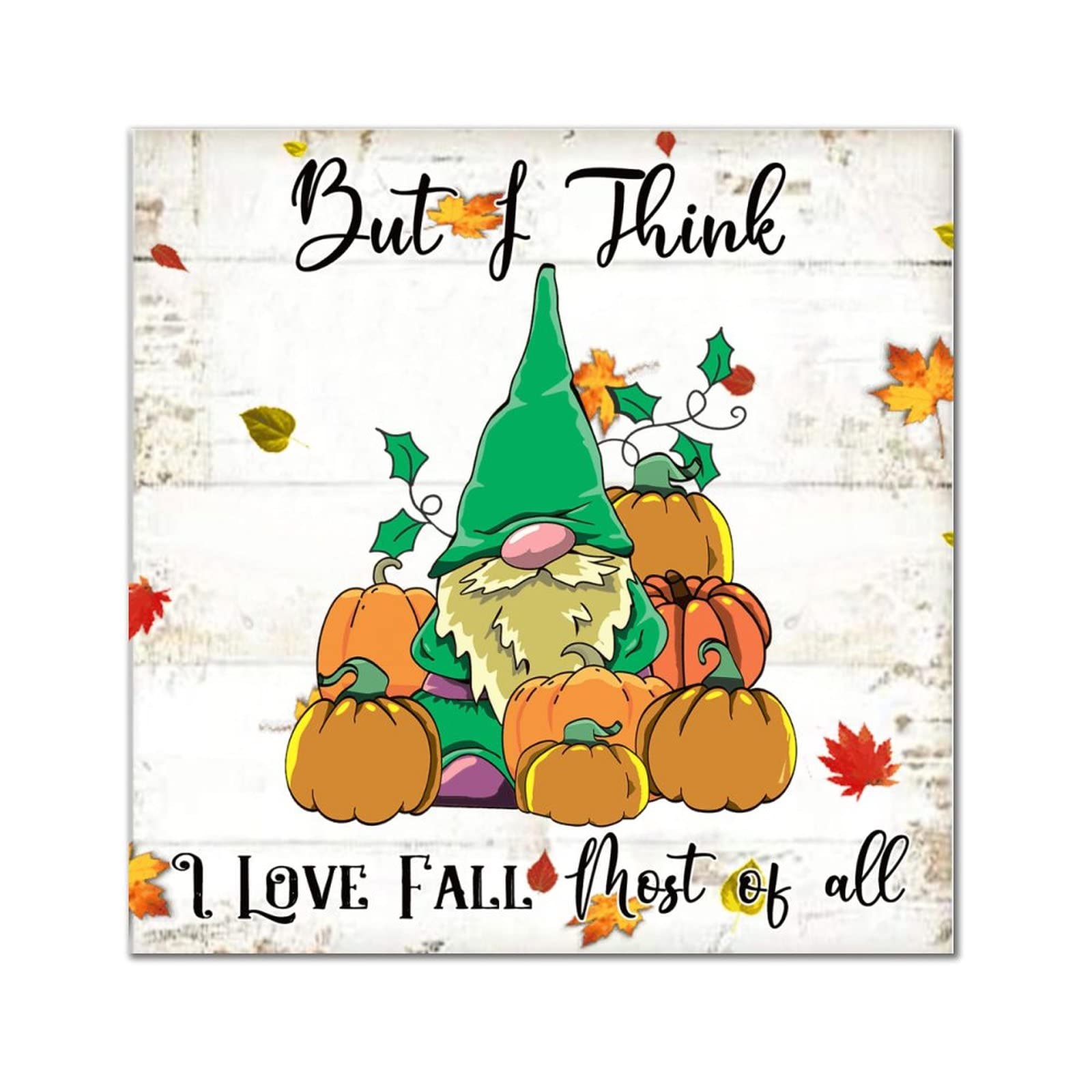 Plaque murale en bois rustique déco automne citrouille et nain de ferme