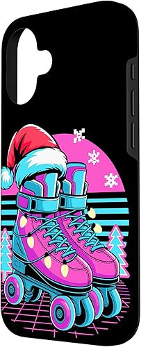 Vista 2 de Christmas Synthwave Rollerskate Rollerskater Rollerskating Case for iPhone 16
