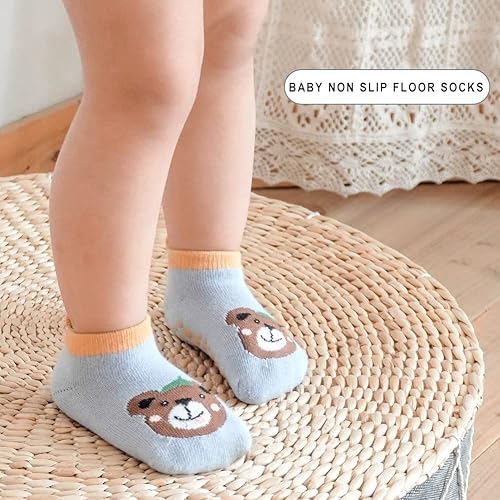 Miniatura 6 de Exegawe - Calcetines de bebé con agarre al tobillo, 5 pares, calcetines antideslizantes para niños pequeños, de dibujos animados, de tobillo