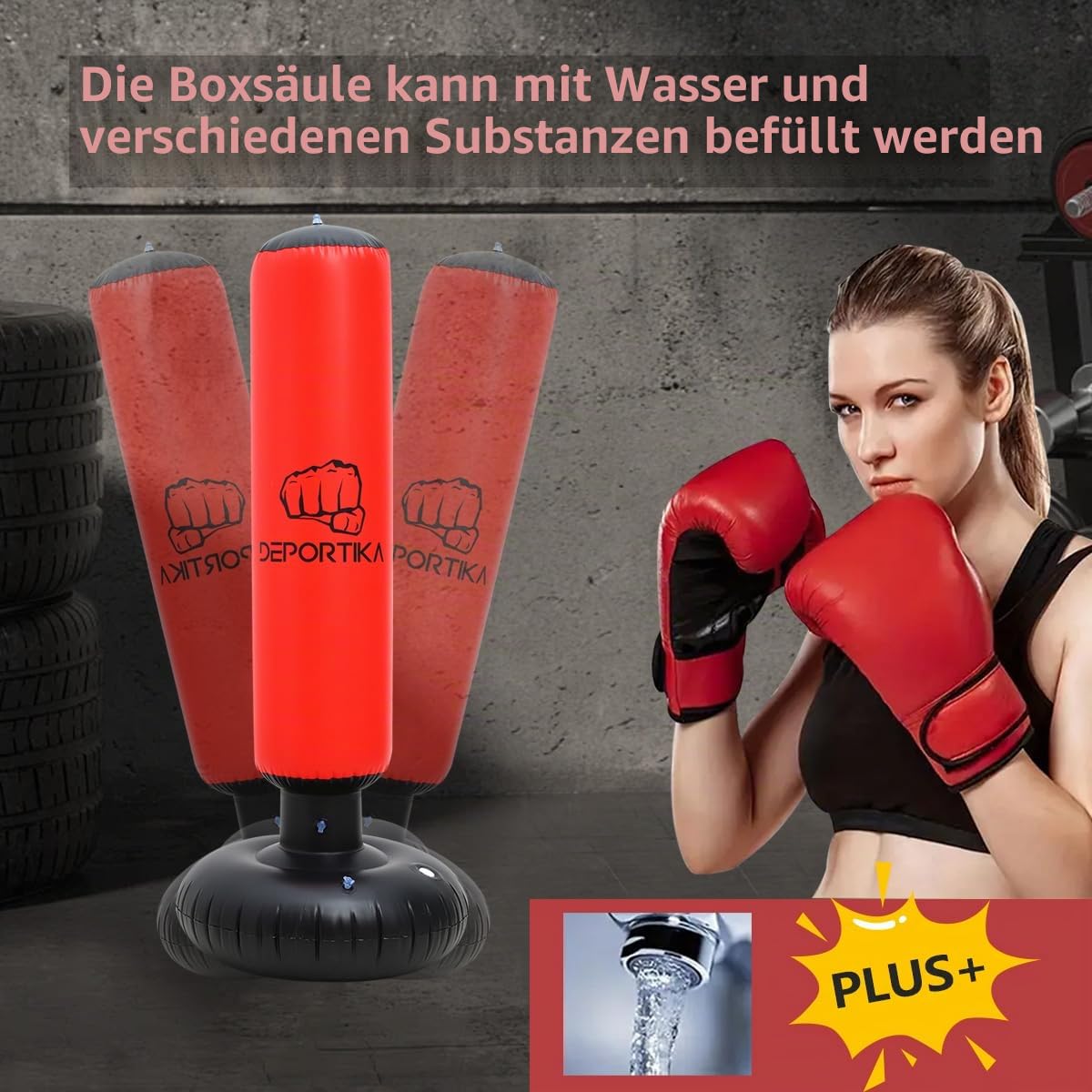 Aufblasbarer Boxsack, mit stabiler Wasserbasis, aktives Spielgerät für den Innenbereich, freistehend, Ziel, Kick, MMA, Karate, Spalte, Sandsäcke, Reflextraining, Fitness, Training (170 cm)