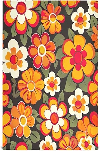 GAIREG Orange Retro Hippie Flowers Dish Rag Set, 28x18 Inch Absorbent Winter Towels Kitchen, Set of 6