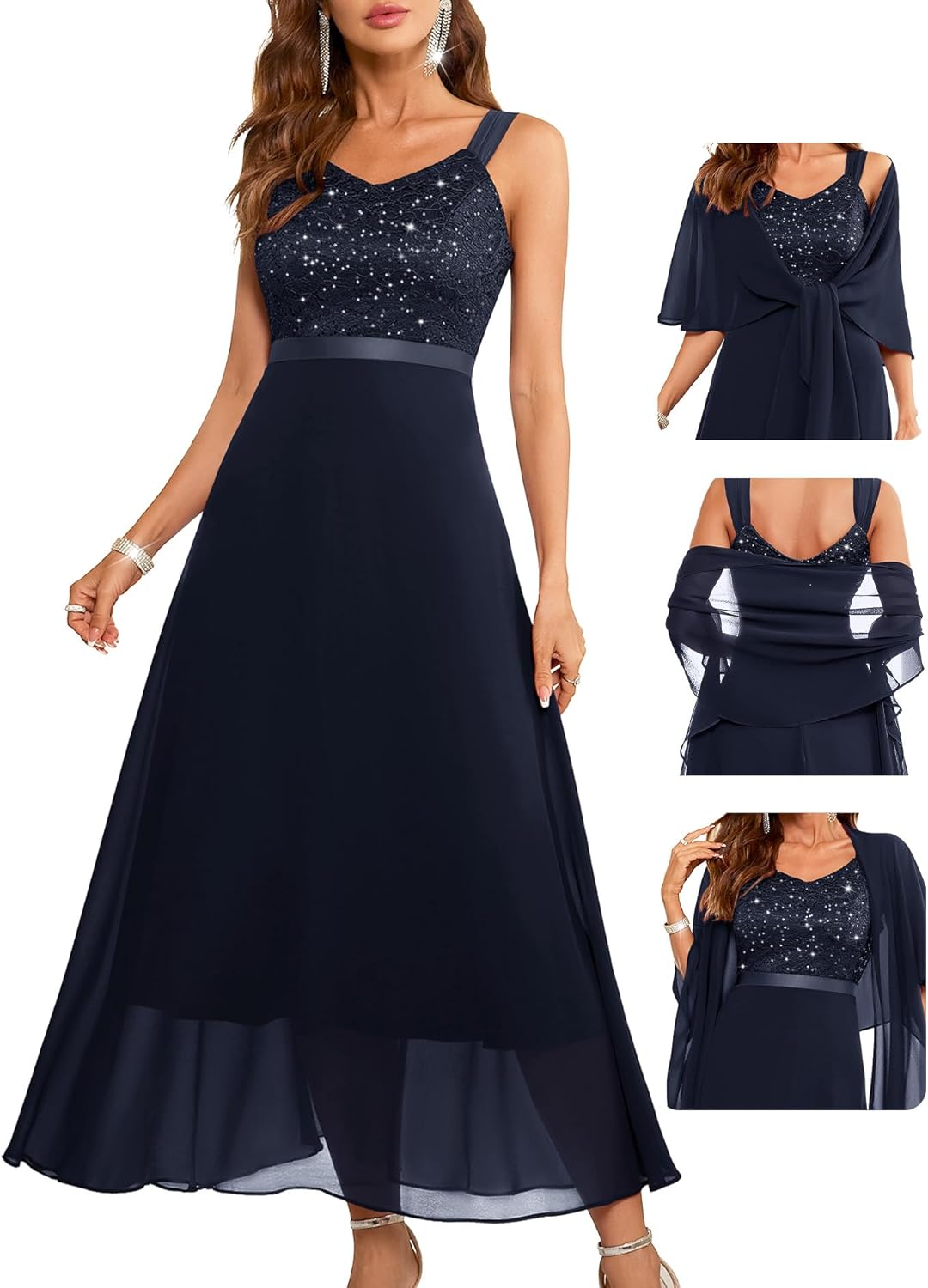 BeryLove Formal Wedding Guest Sequin Prom Dresses Cocktail Evening Lace Elegant Mother of The Bride Dress