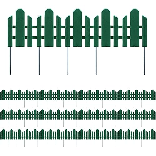 Sunnyglade 12 Pack Garden Edging Decorative Border Recycled Plastic Landscape Garden Fence Flexible No-Dig Spikes,Dark Green