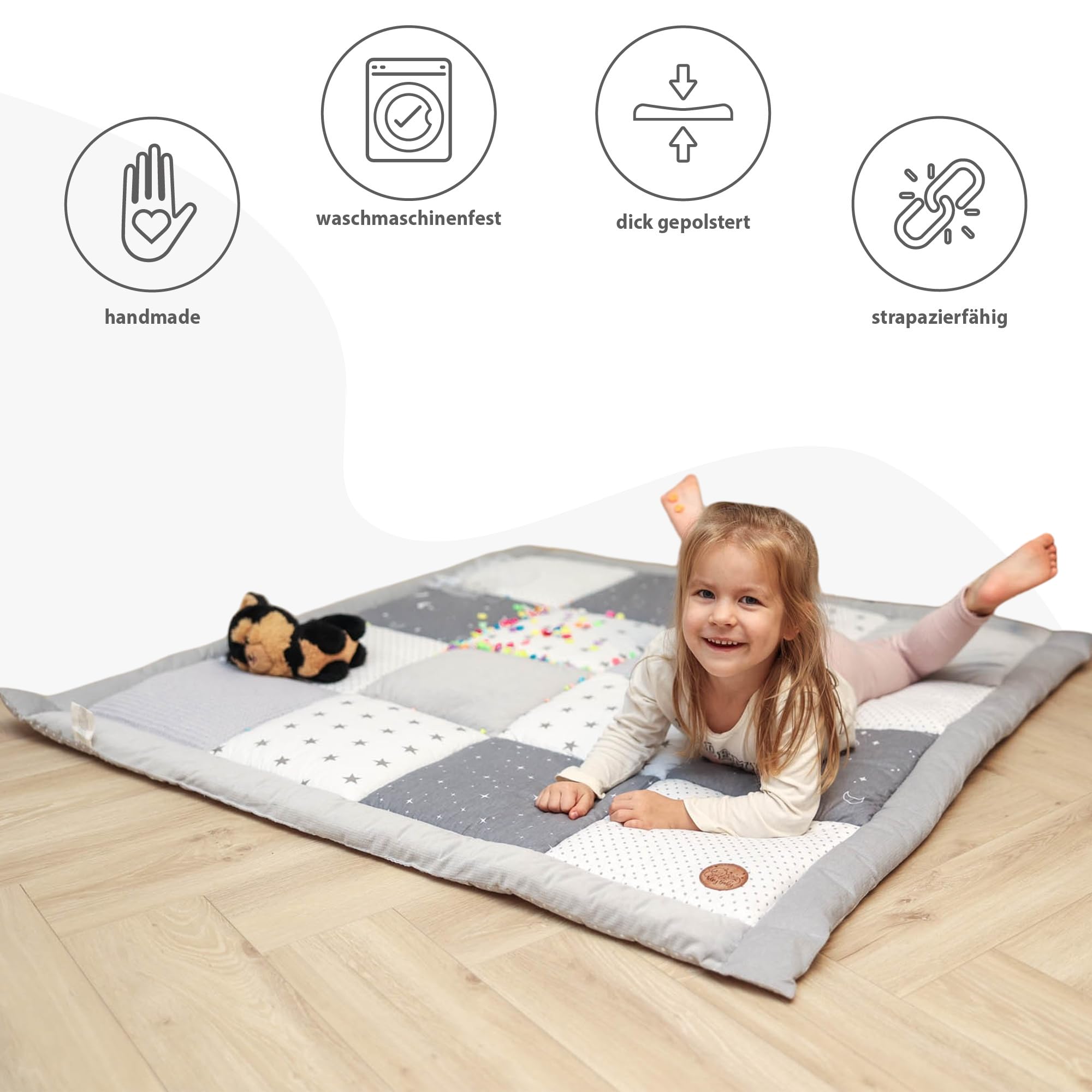 Tappeto gioco bambini per gattonamento 120x120 cm - Patchwork tappetino neonato cameretta bambina e bambino tappeti stanza per gattonare bimbi Galaxy