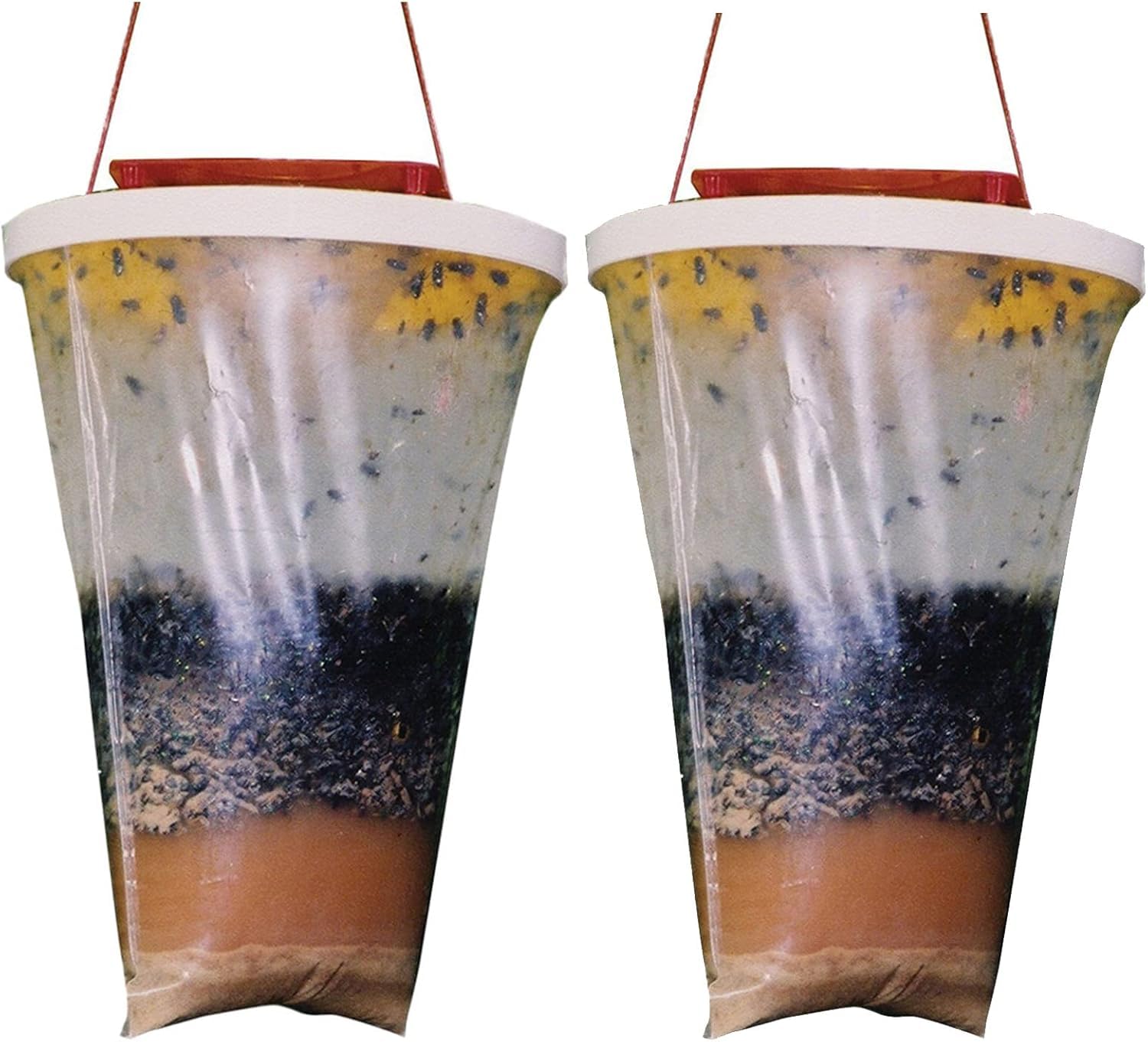 Fly Trap Outdoor Hanging Flies Catcher, Large Disposable Catcher Bag,Hanging Red Top Fly Trap with Bait,Flies Killer Repellent Outdoor for Farm,Garden,Horse Barn and Home (2PC)
