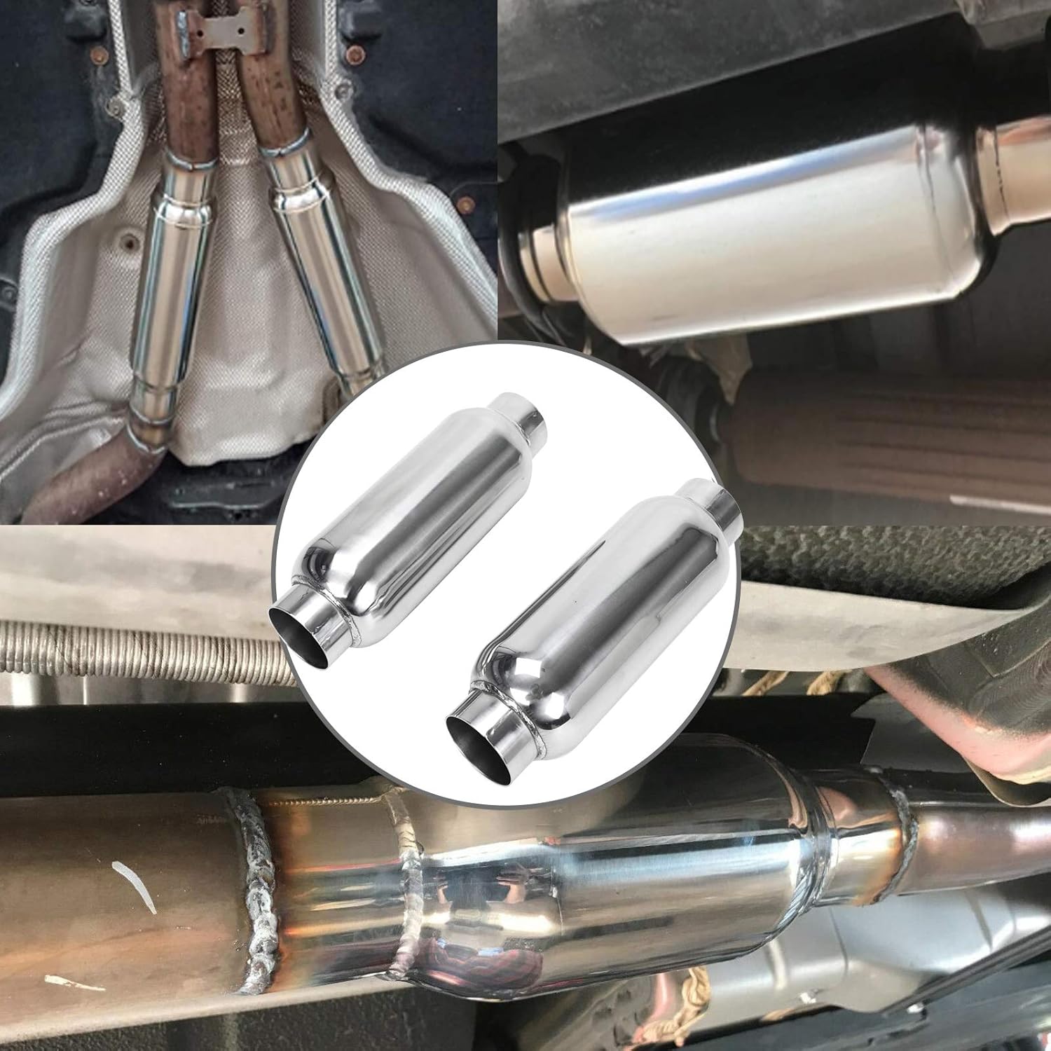 2.5 Inch Inlet 2.5 Inch Outlet Muffler, Pair of Universal Stainless Steel Weld-on Exhaust Muffler/Resonator Deep Sound for Cars, 12" Overall Length