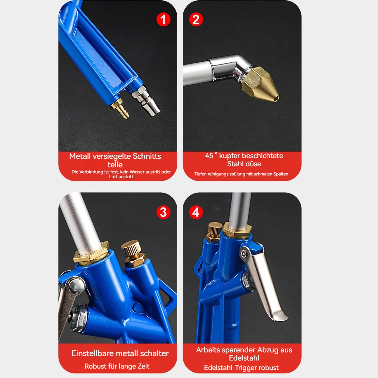 Hochleistungs Druckluftpistole, Druckluft Ausblaspistole Für 1/4" Bsp Schnellkupplung, Druckluft Reinigungspistole Mit Schlauch, Perfekt Für Autoreparaturen, Werkstattreinigungen (Winkel)