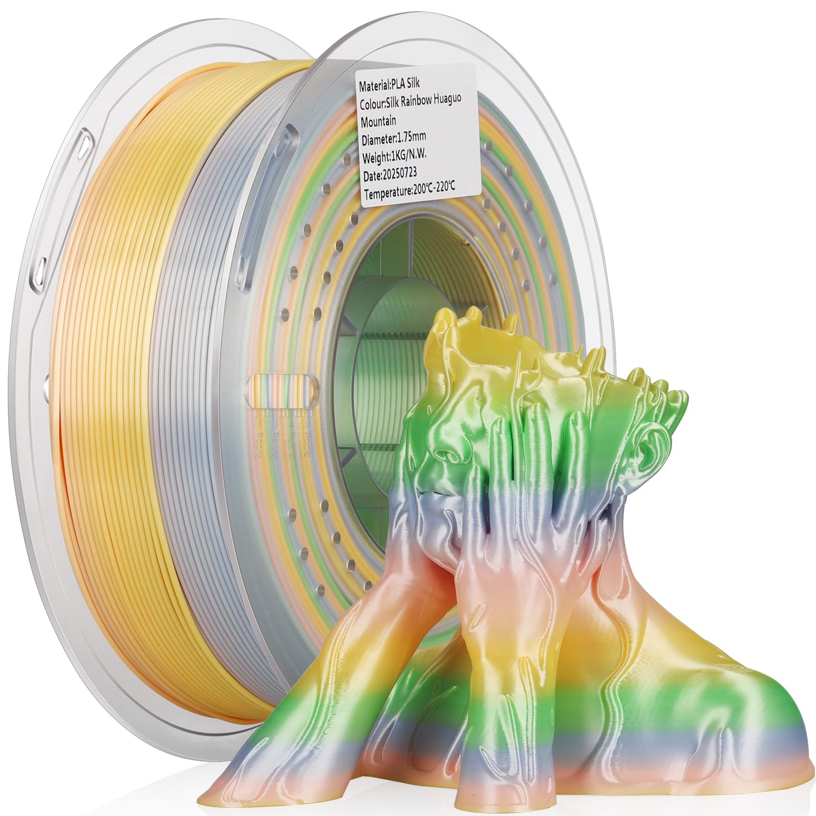 LANDU Silk PLA 3D Printer Filament Multicolor Rainbow PLA Filament 1.75mm Gradient Color Changing Filament 1kg (2.2lbs) Dimensional Accuracy +/- 0.02 mm Silk Rainbow Filament
