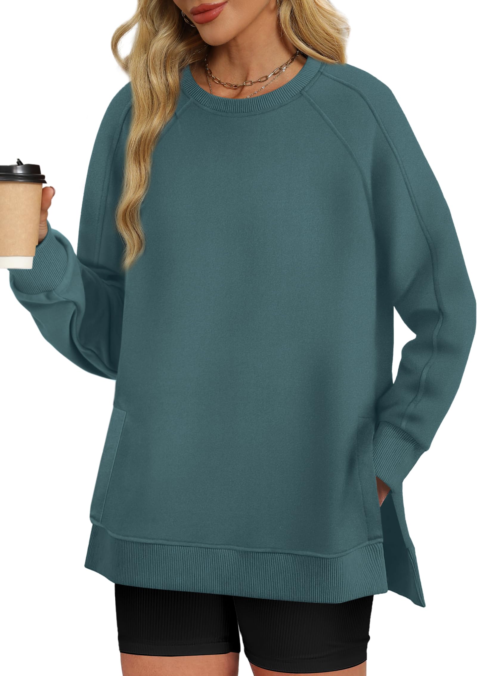 XIEERDUO Women's Crewneck Sweatshirts Trendy Oversized Long Sleeve Tops Pullover Clothes 2024