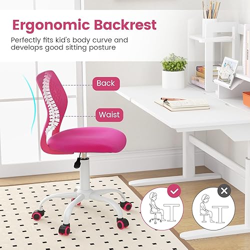 Miniatura 43 de Giantex Silla de escritorio moderna para niños, silla de estudio sin brazos con altura ajustable, silla de oficina ergonómica con ruedas, silla de
