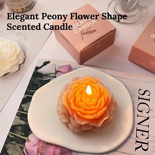 Miniatura 2 de Velas ligeras en forma de flor de peonía de durazno para mujer, vela estética aromática pastel con fragancia de rosa, regalo de Navidad para amigos,