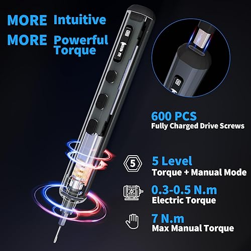 Miniatura 2 de STREBITO Mini juego de destornilladores eléctricos, kit de destornilladores eléctricos de máxima precisión 70 en 1 con luces, 5 niveles de par