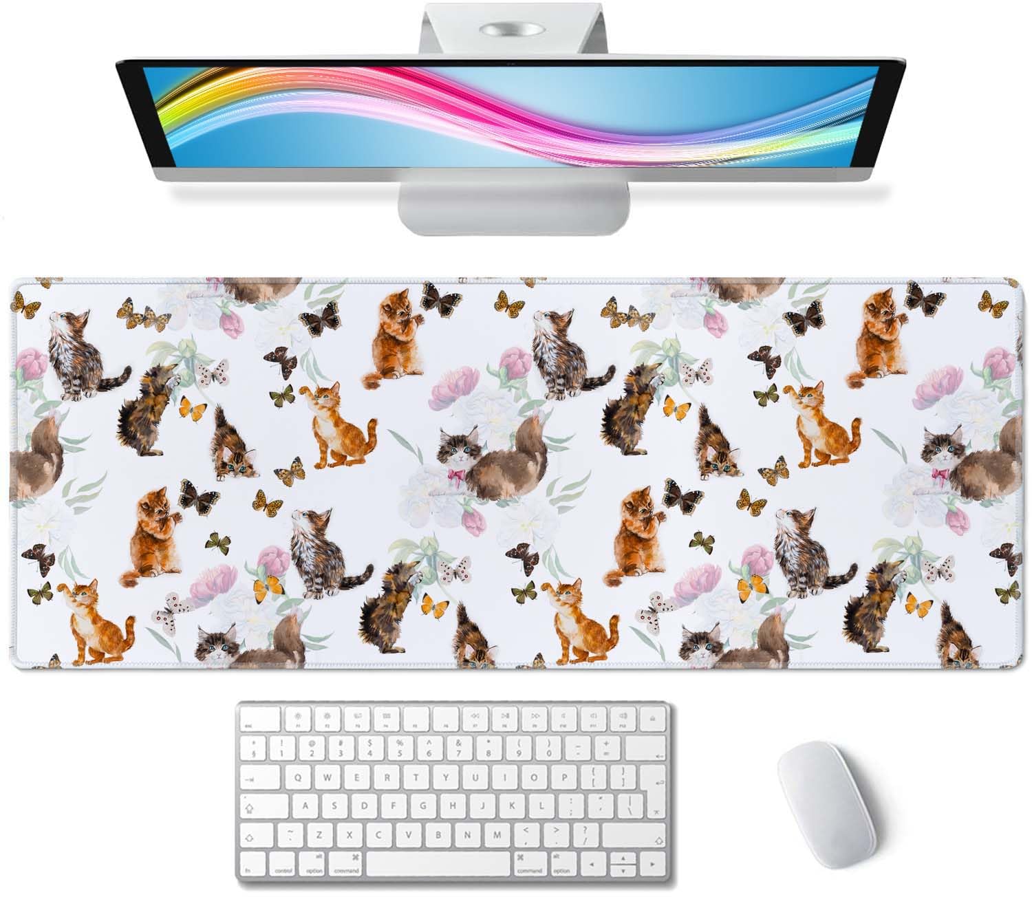 Gaming Mouse Pad, XL Extended Computer Keyboard Long Mouse Mat, Large Desk Pad for Office Laptop, Non-Slip Rubber Base with Stitched Edge Mousepad,