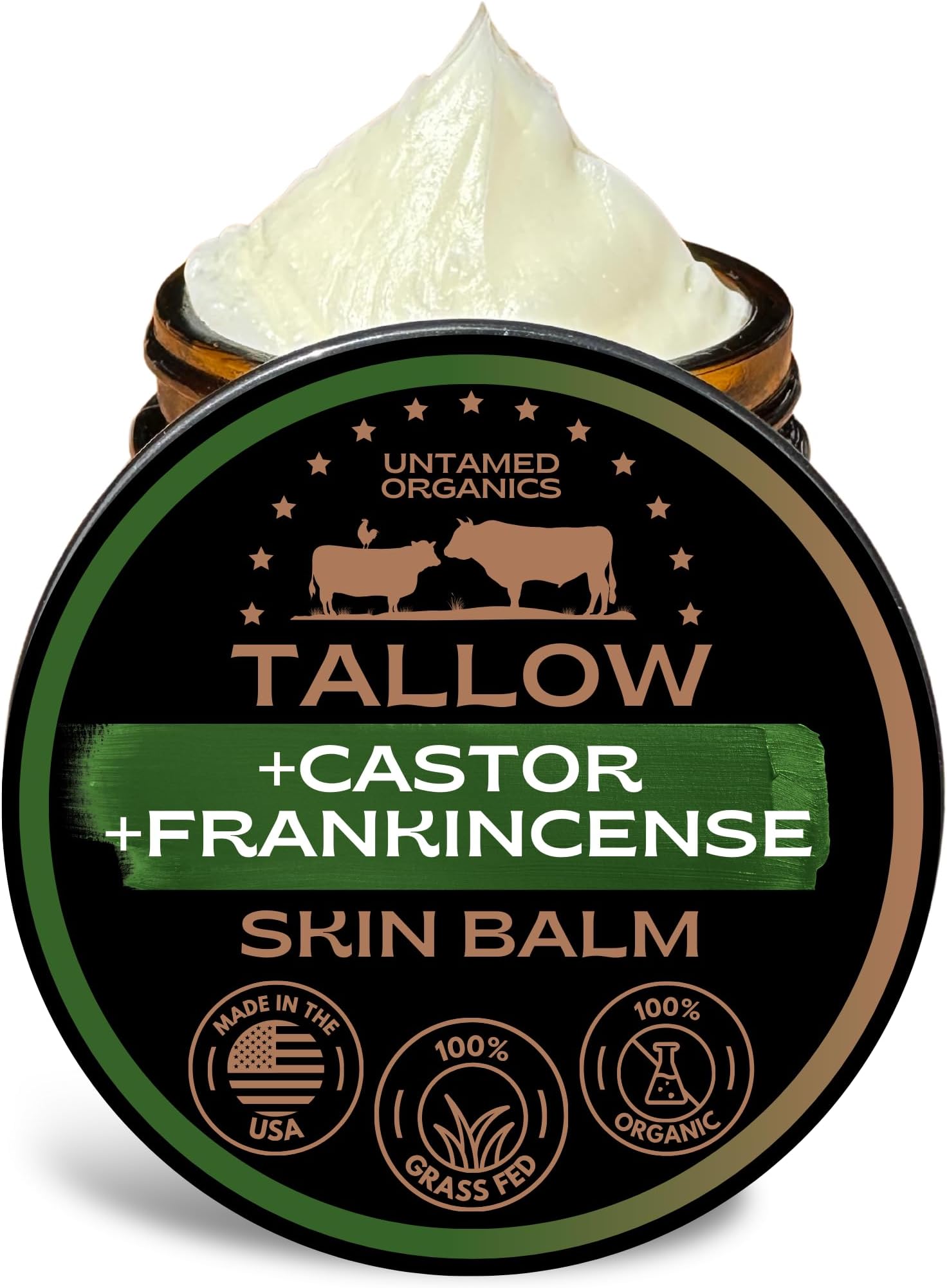 Beef Tallow Balm for Skin & Face with Castor Oil & Frankincense - 100% Grass-Fed Tallow Face & Body Moisturizer for Dry Sensitive Skin - 2 oz