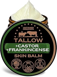 Handmade Tallow, Castor Oil, and Frankincense Oil Skin Balm - 100% Grass-Fed Tallow for Skin Care - Face & Body Moisturizer for Sensitive Skin, Eczema All-Purpose Balm - 2 FL. oz.